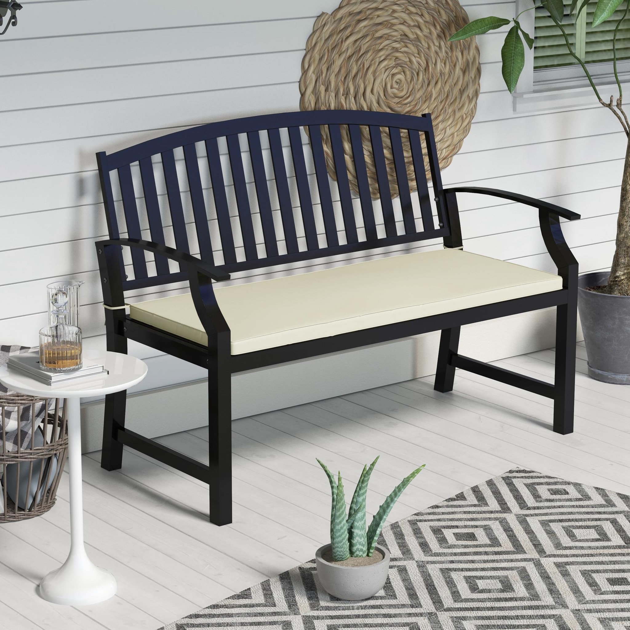 Voir la diapositive 2 : OUTSUNNY Coussin de banc de jardin déhoussable - coussin balancelle - dim. 120L x 50l cm - rembourrage 8 cm - cordons d'attache - polyester crème