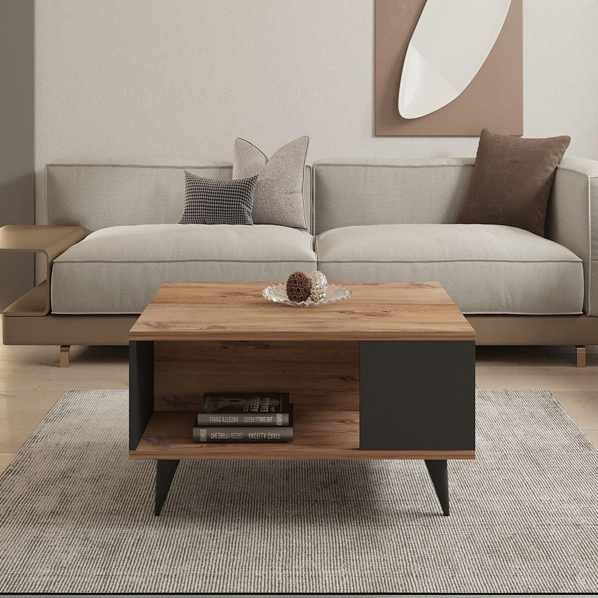 Habitat et Jardin Table basse en bois  Yuka  - 90 x 60 x 39 cm - Noyer, Noir