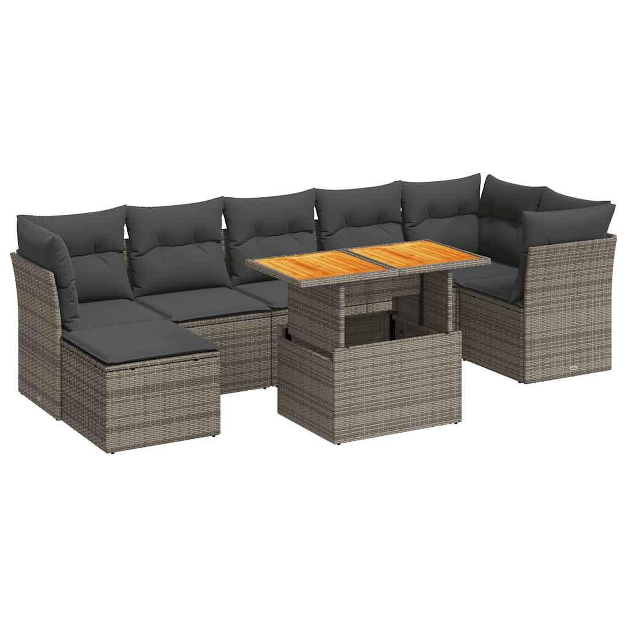 Voir la diapositive 2 : VIDAXL Salon de jardin 8 pcs avec coussins gris resine tressee