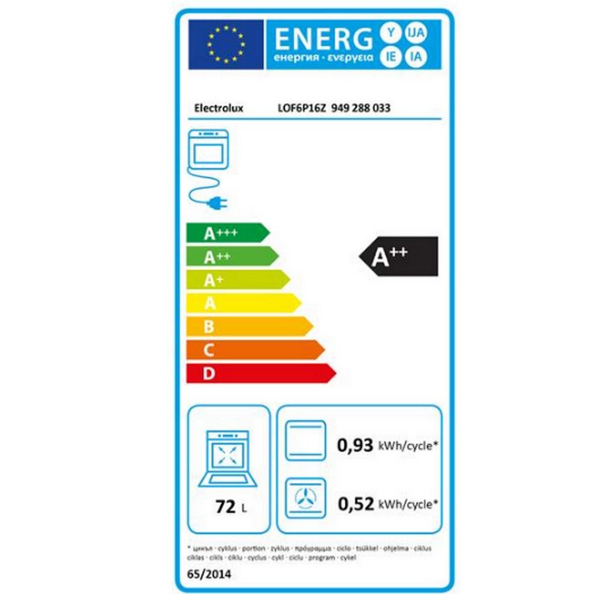 ELECTROLUX Four intégrable multifonction 72l 60cm pyrolyse noir - LOF6P16Z