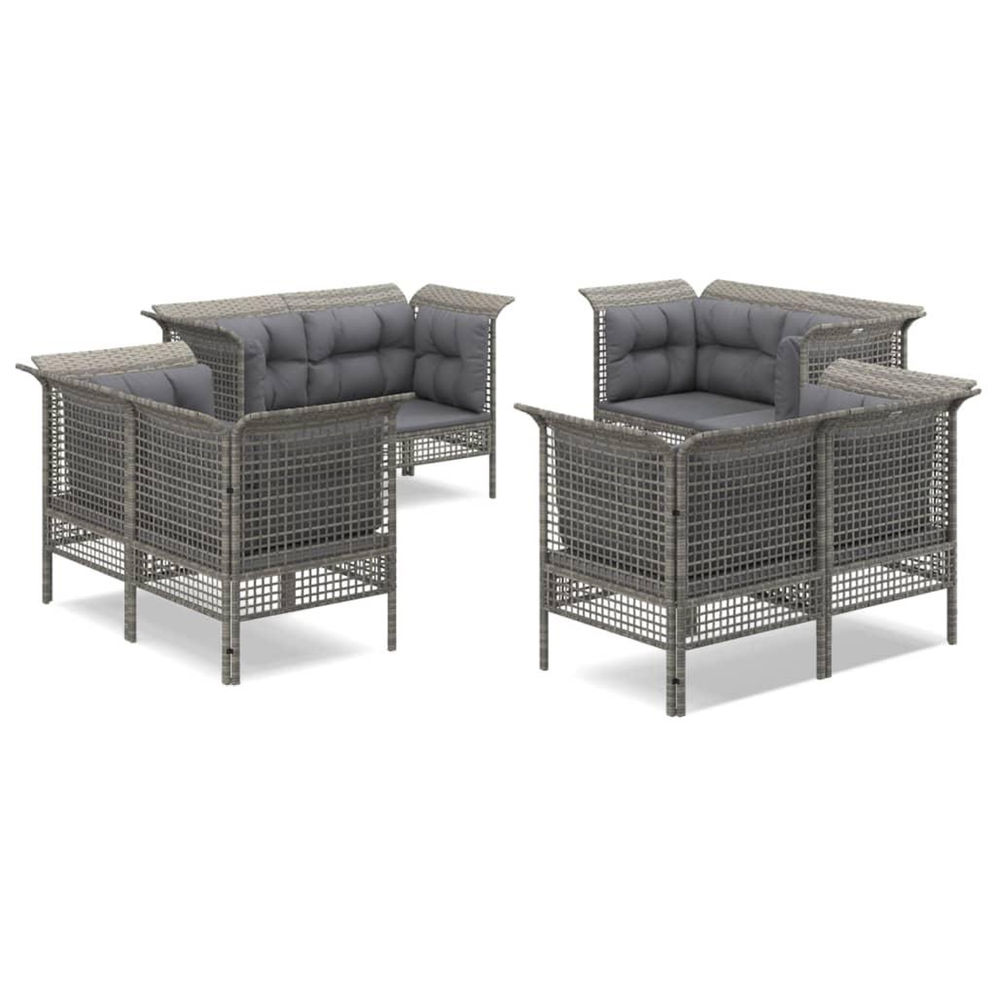 Voir la diapositive 2 : VIDAXL Salon de jardin 8 pcs avec coussins Gris Resine tressee