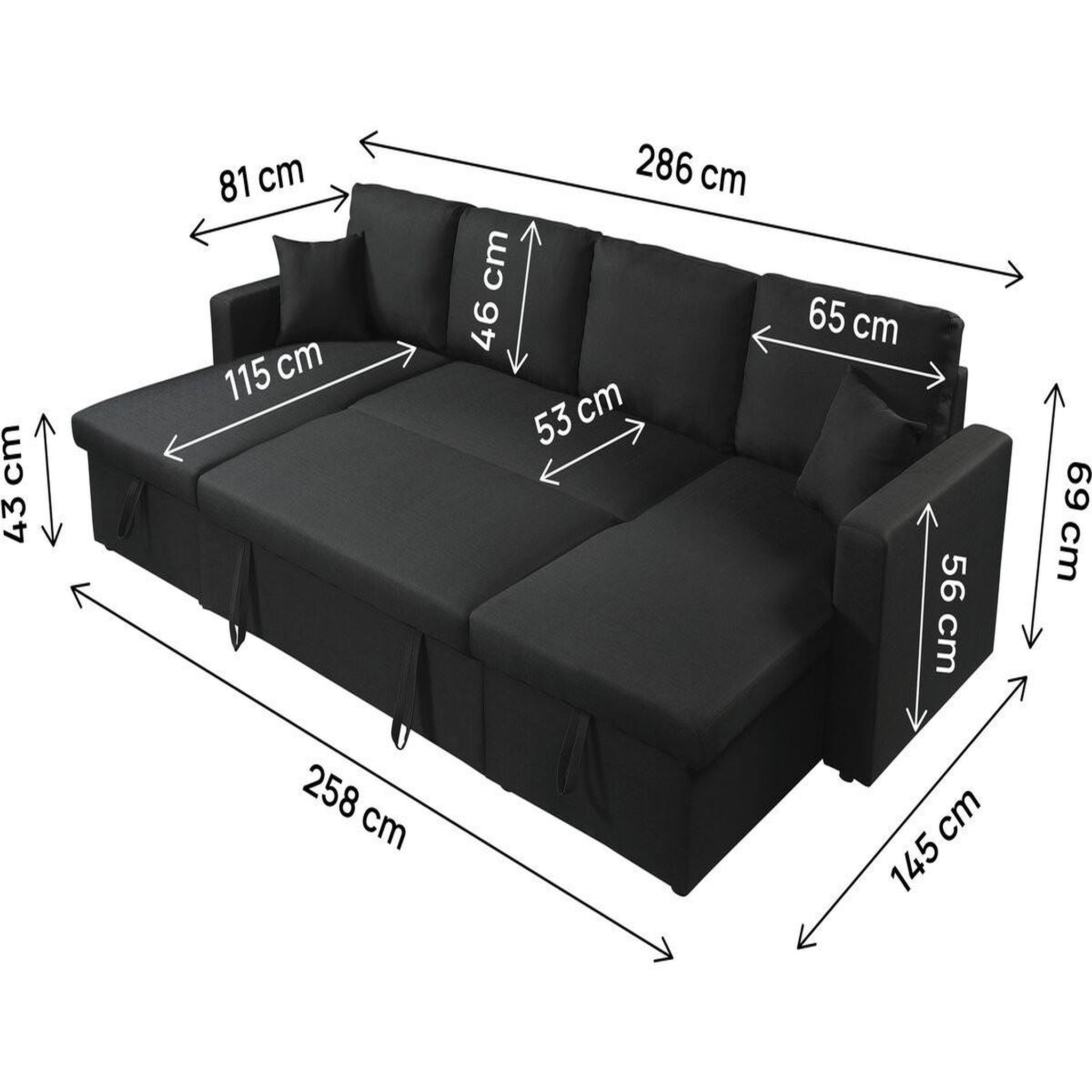 Voir la diapositive 3 : Habitat et Jardin Canapé d'angle panoramique convertible en tissu  alain  - 4 places - noir