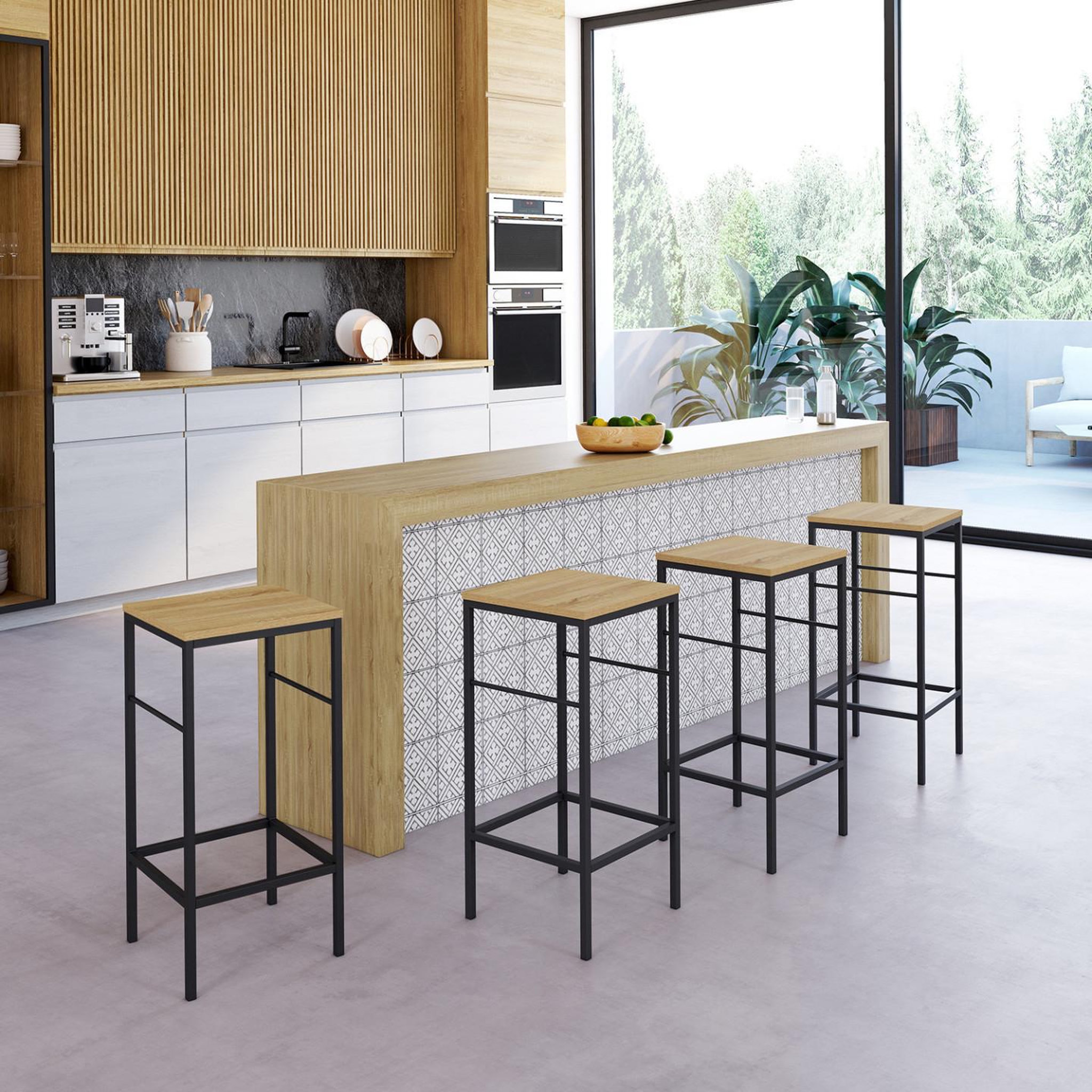 Voir la diapositive 2 : ID MARKET Lot de 4 tabourets de bar detroit design industriel