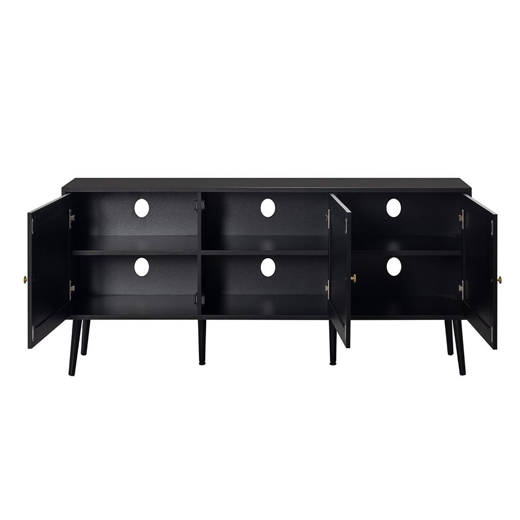 Voir la diapositive 3 : BEST MOBILIER Goto - meuble tv - noir et cannage - 3 portes - 167 cm