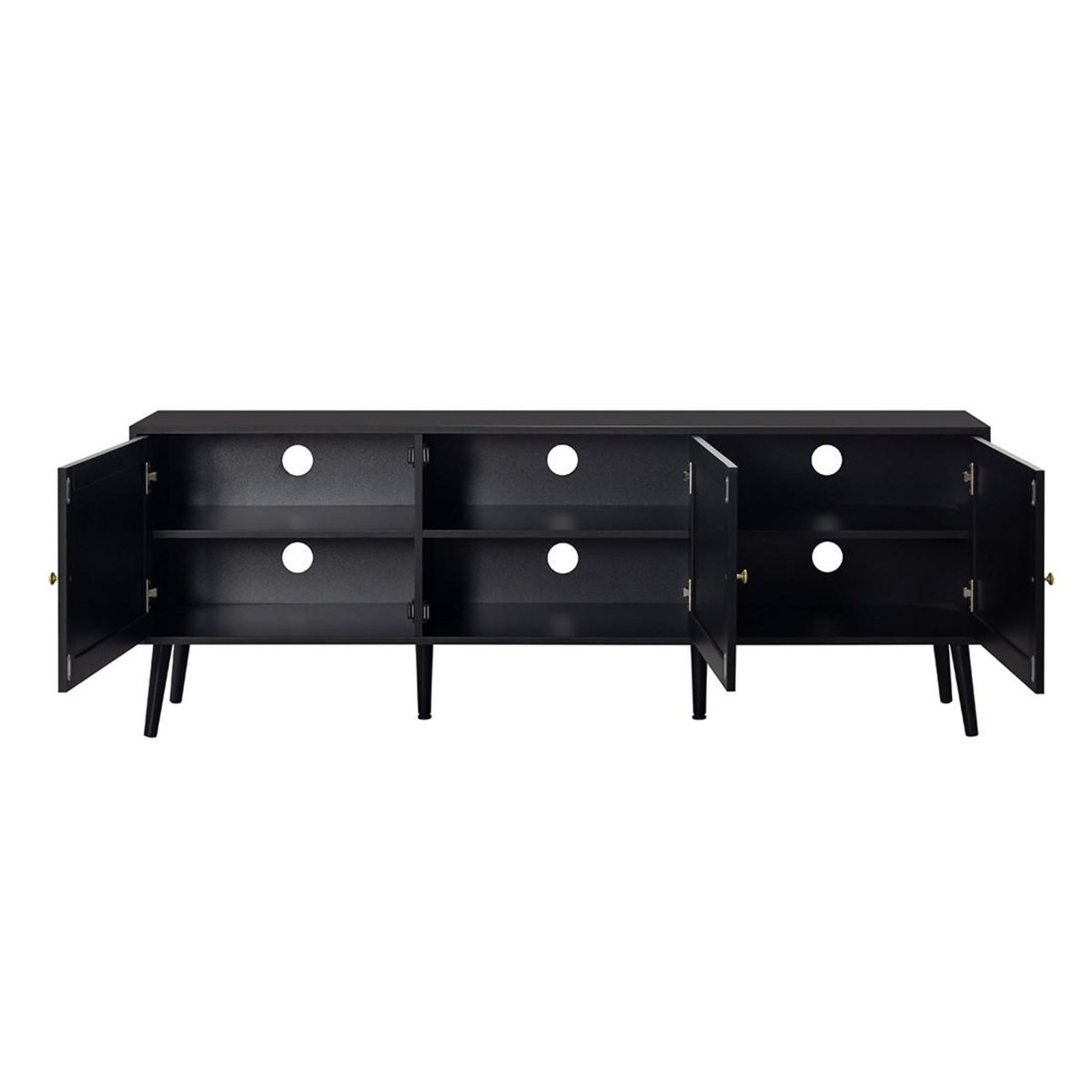 BEST MOBILIER Goto - meuble tv - noir et cannage - 3 portes - 167 cm