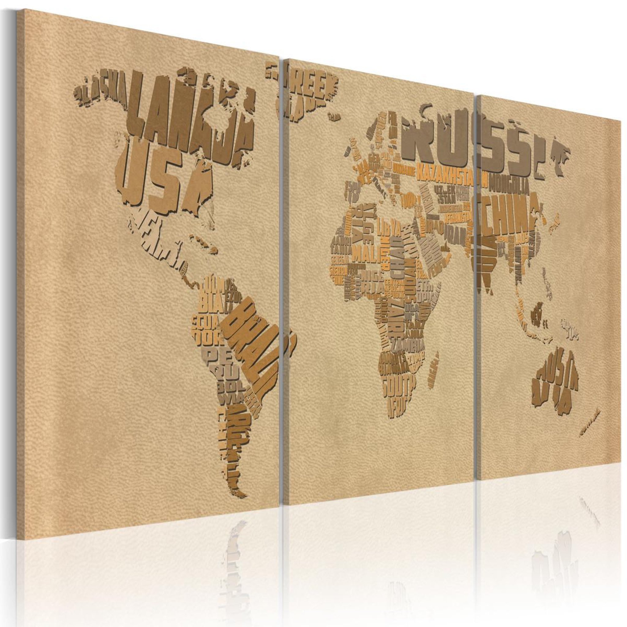 Paris Prix Tableau imprimé  carte du monde en beige & brun. Coloris disponibles : Multicolore
