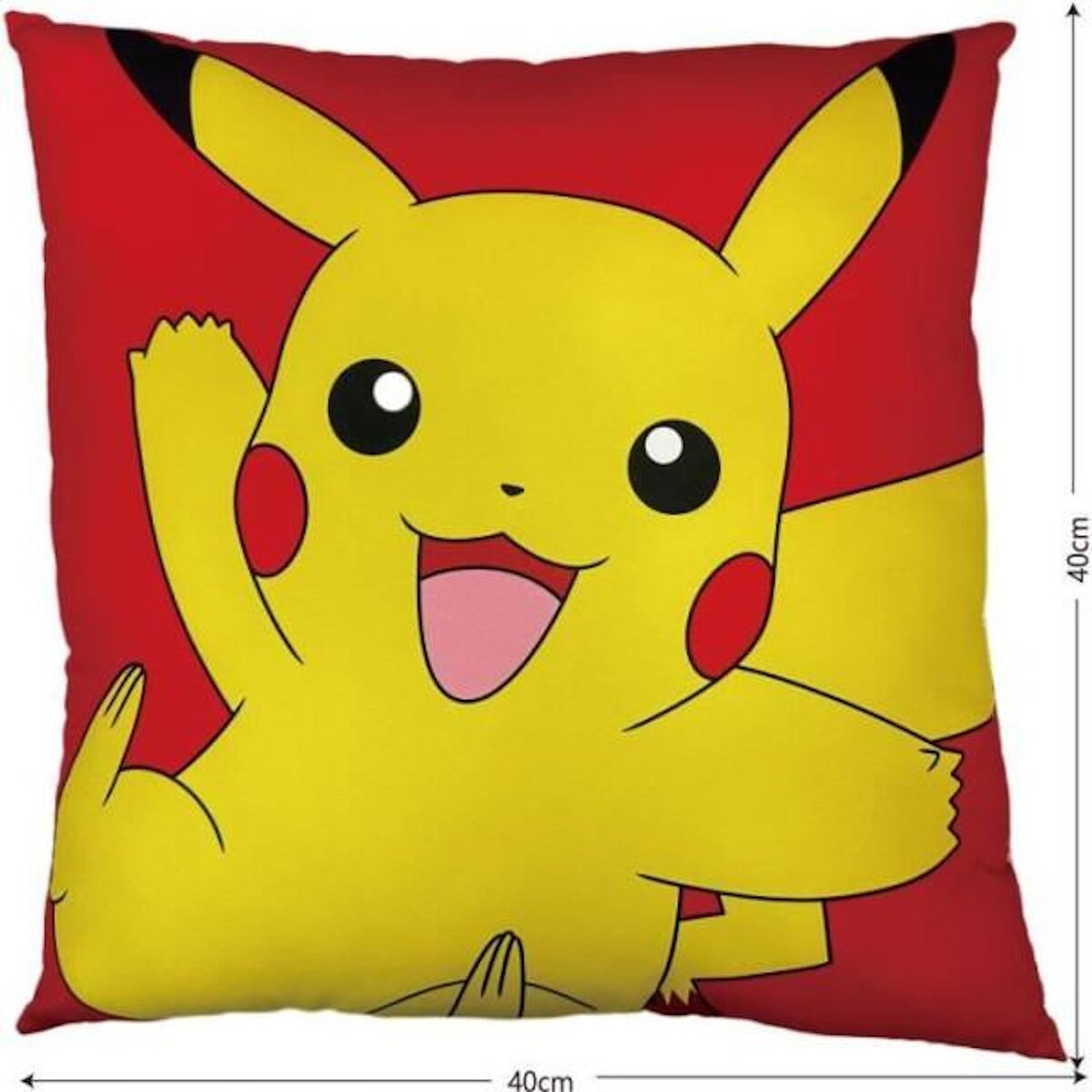 Pokemon Coussin double face - Carré - POKEMON - Pikachu et Carapuce - Microfibre - 40 x 40 cm