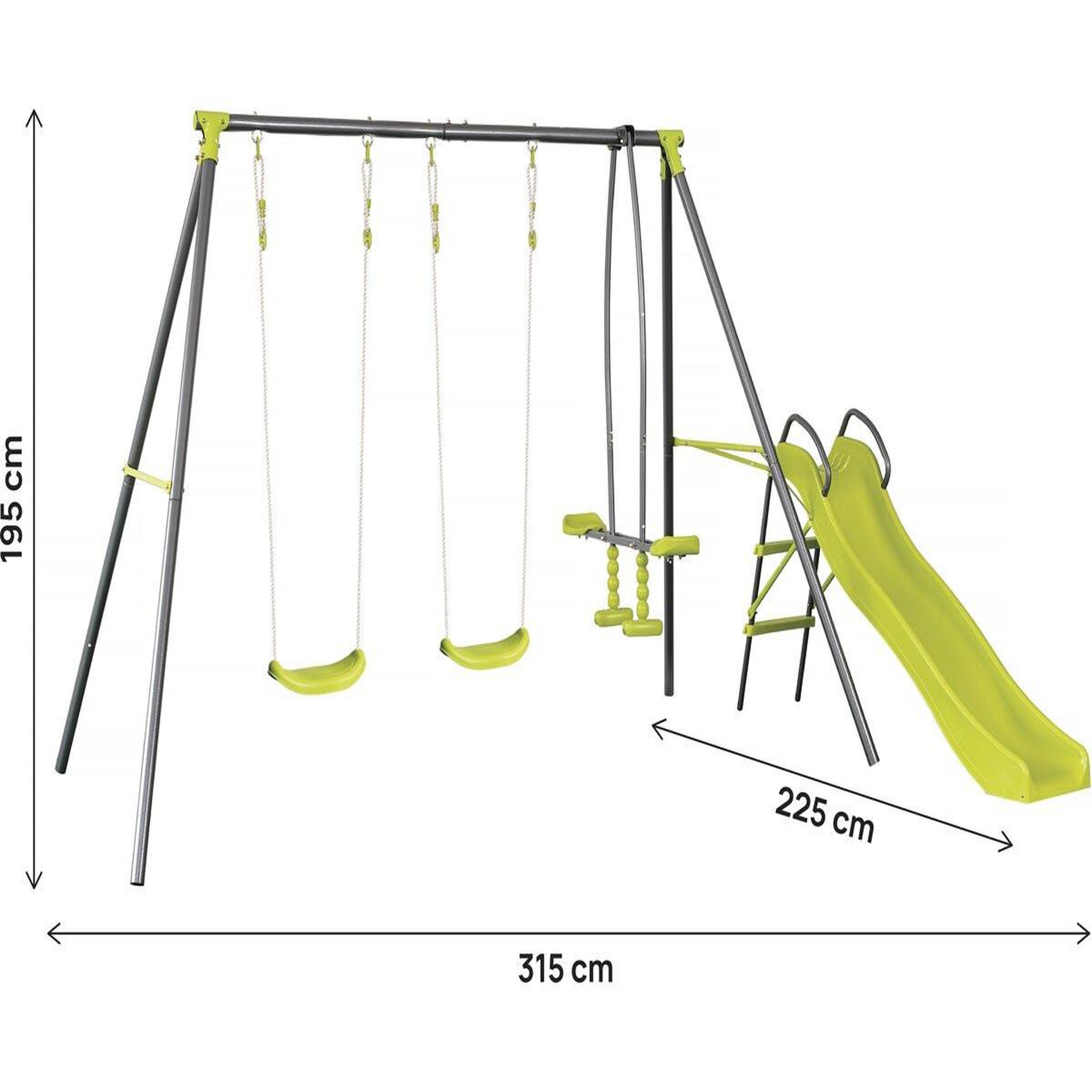 Voir la diapositive 3 : Habitat et Jardin Portique en métal avec toboggan  enzo ii   - 4 agrès - vert