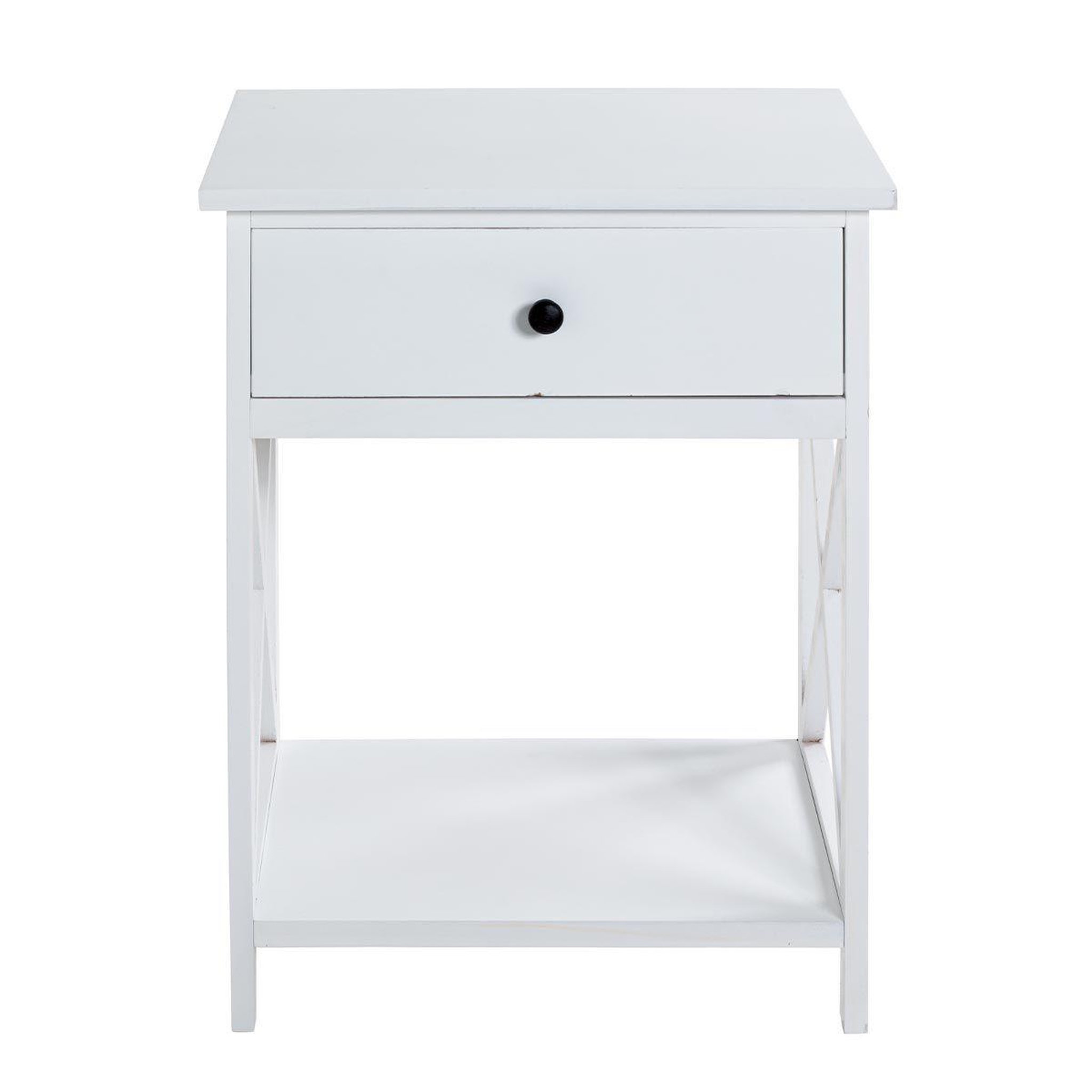 Voir la diapositive 2 : Paris Prix Table d'Appoint 1 Tiroir Design  Guda  60cm Blanc