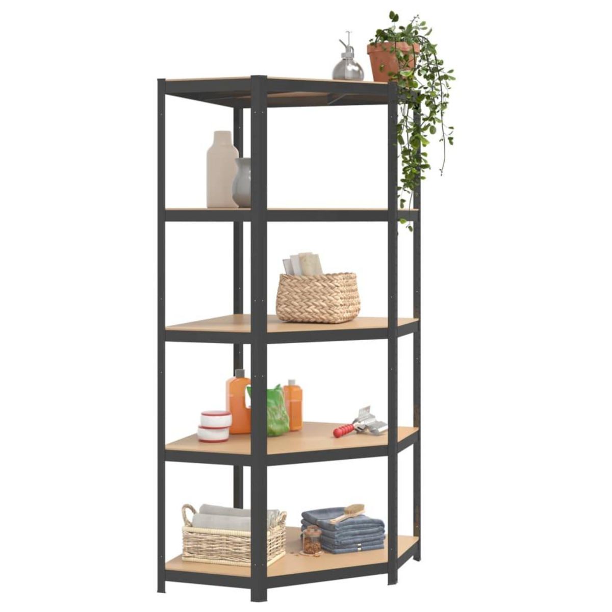 VIDAXL Etagere d'angle a 5 niveaux Anthracite Acier bois d'ingenierie