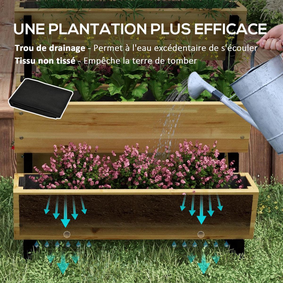 OUTSUNNY Jardinière escalier 5 bacs design - dim. 75L x 78lx 77H cm - acier noir bois sapin pré-huilé