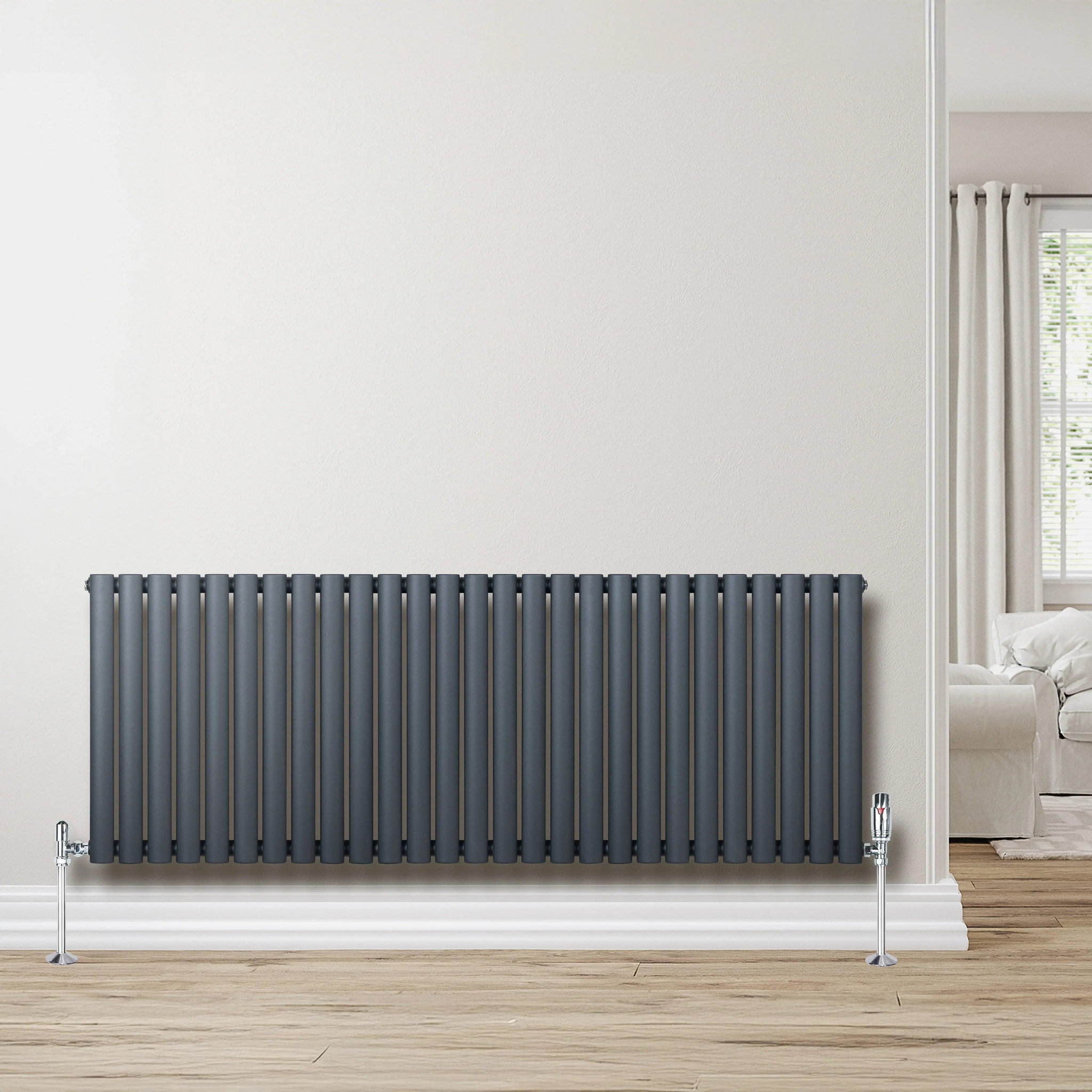 Voir la diapositive 4 : MONSTERSHOP Radiateur à colonnes ovales & vannes, 1 panneau - 600 x 1620 mm