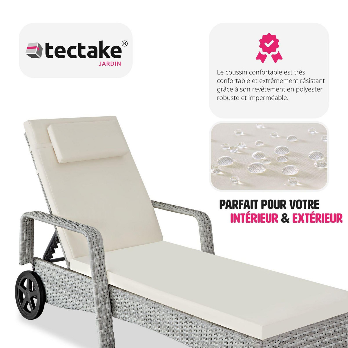 tectake Bain de soleil en rotin avec cadre en aluminium gris clair
