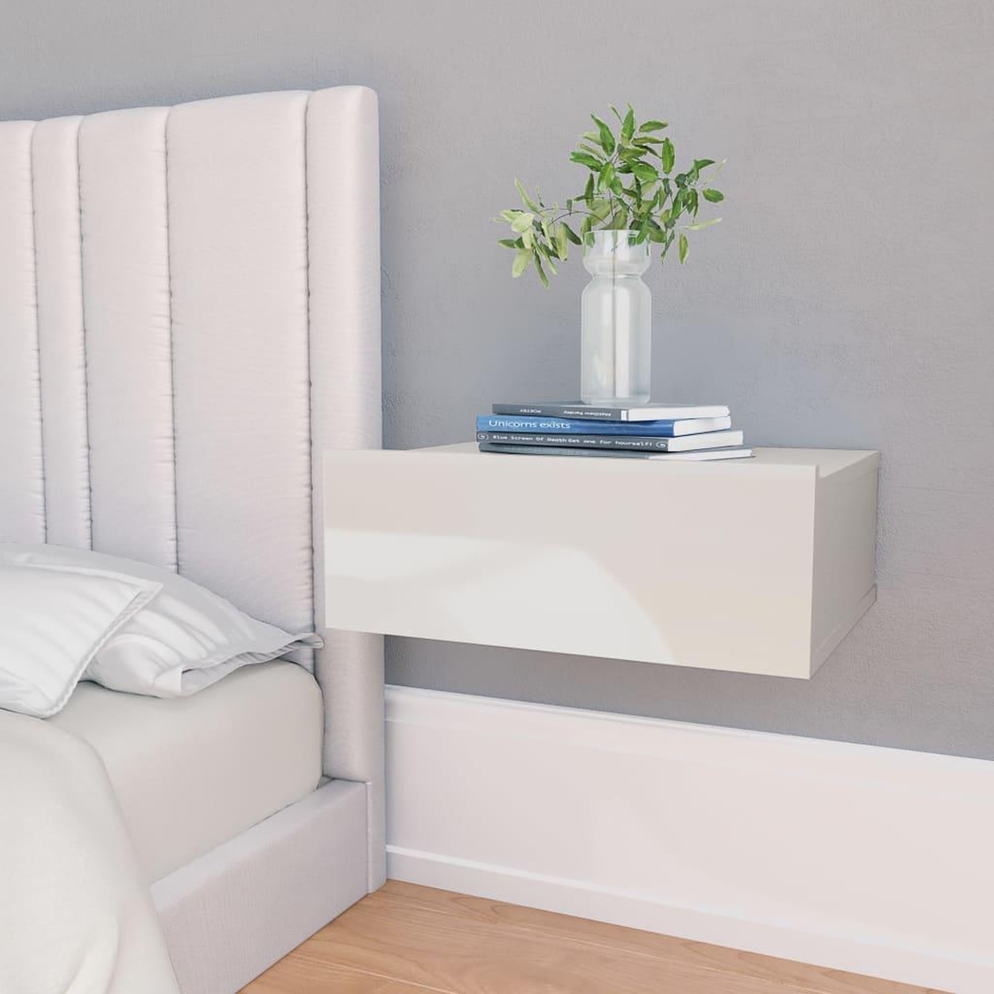 Voir la diapositive 1 : VIDAXL Tables de chevet flottantes 2pcs Blanc brillant Bois ingenierie