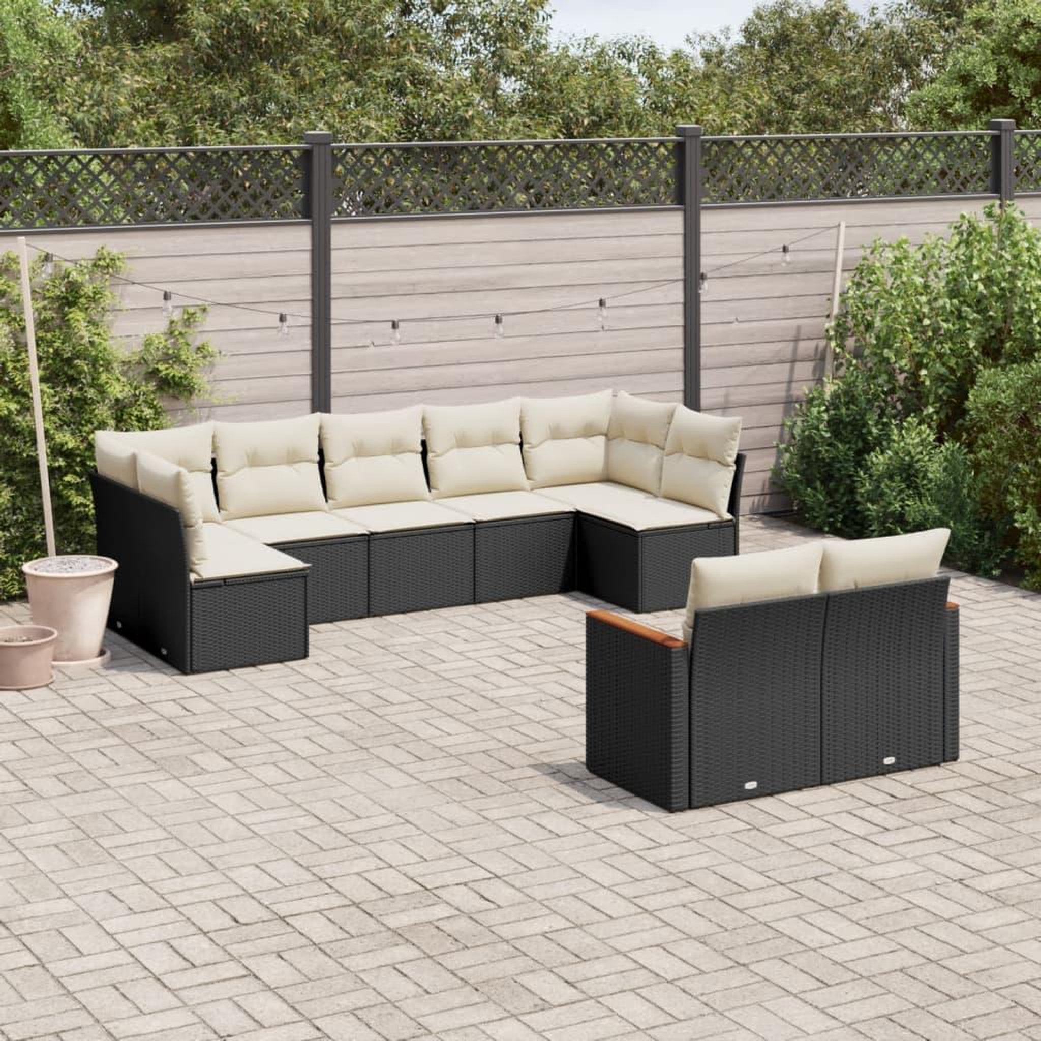 VIDAXL Salon de jardin 9 pcs avec coussins noir resine tressee