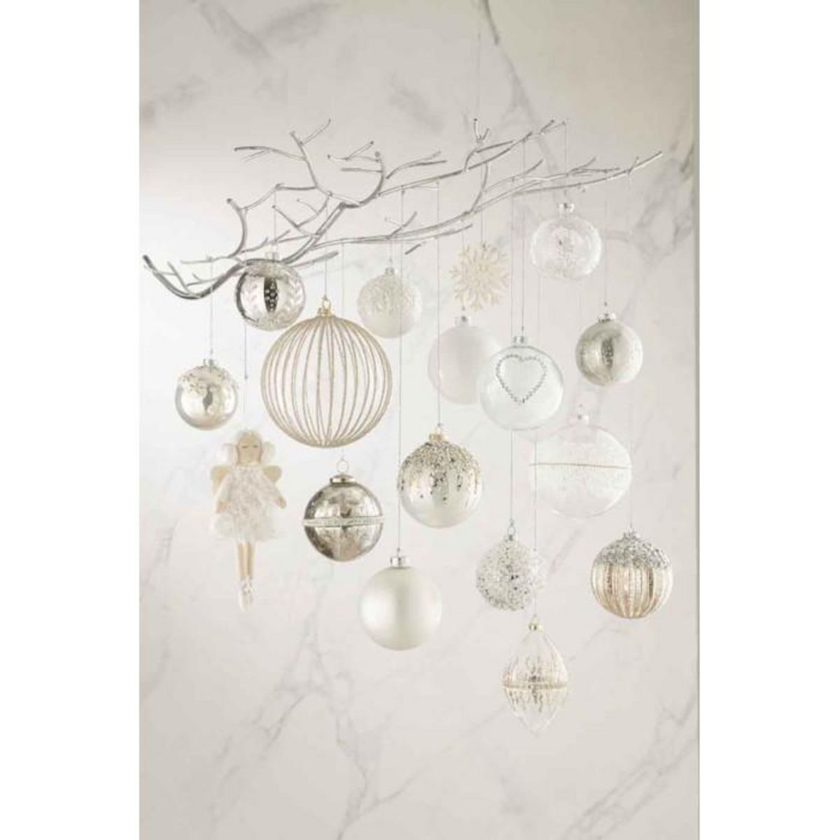 Paris Prix Lot de 6 Boules de Noël  Givre Brillant  8cm Blanc