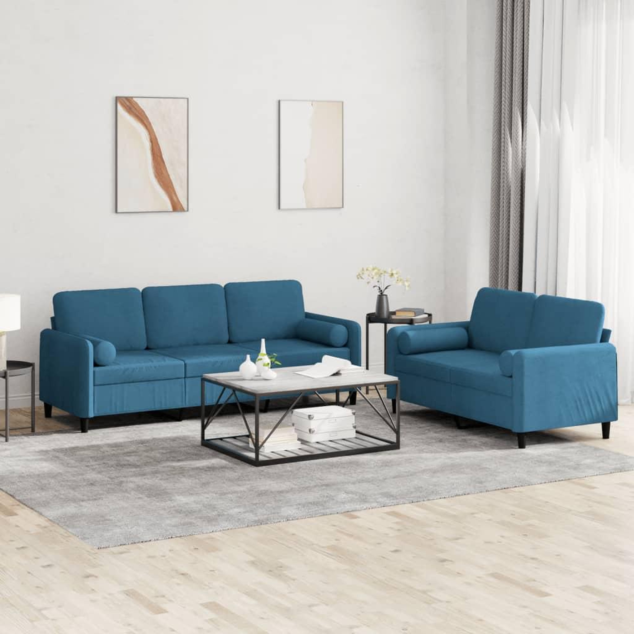 VIDAXL Ensemble de canapes 2 pcs avec coussins bleu velours
