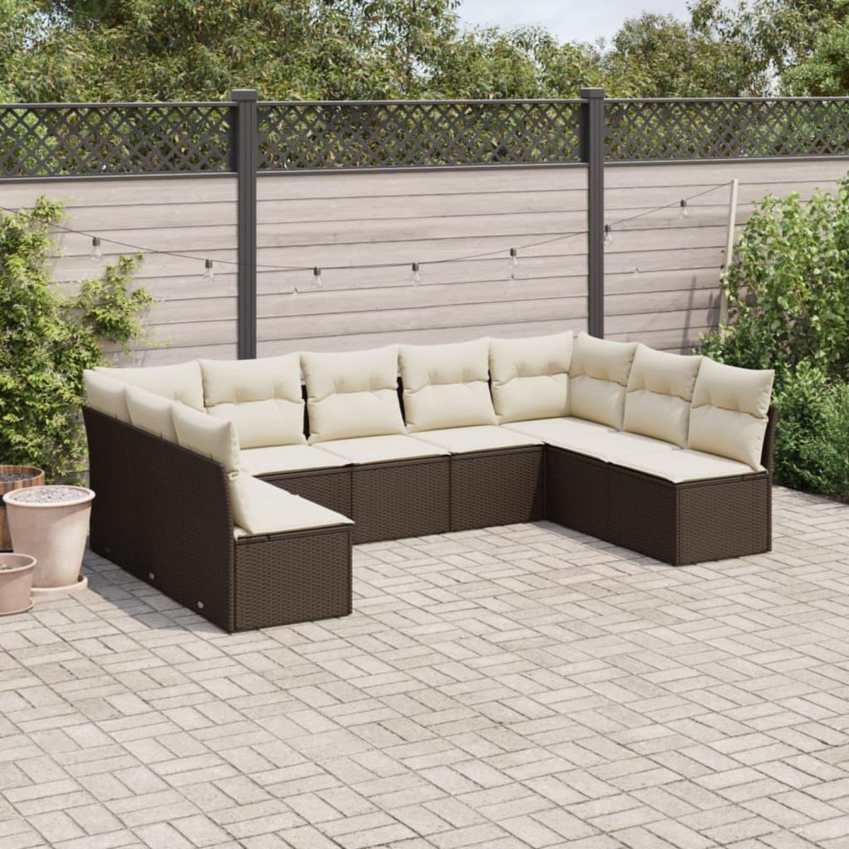 VIDAXL Salon de jardin avec coussins 9 pcs marron resine tressee