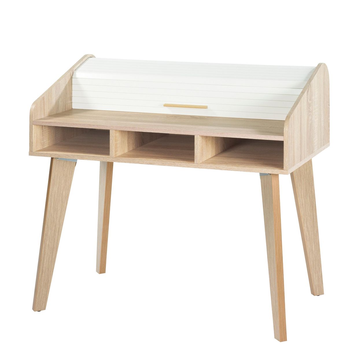 Bureau droit avec fermeture à rideau pieds chêne L104cm SMILE