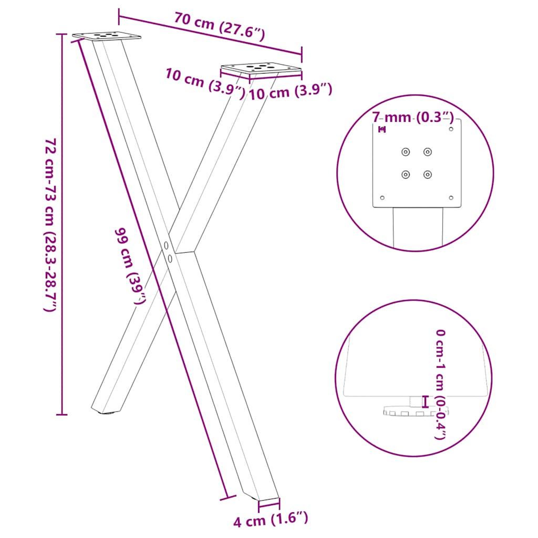 Voir la diapositive 6 : VIDAXL Pieds de table a manger forme de X 2 pcs blanc 80x(72-73) cm