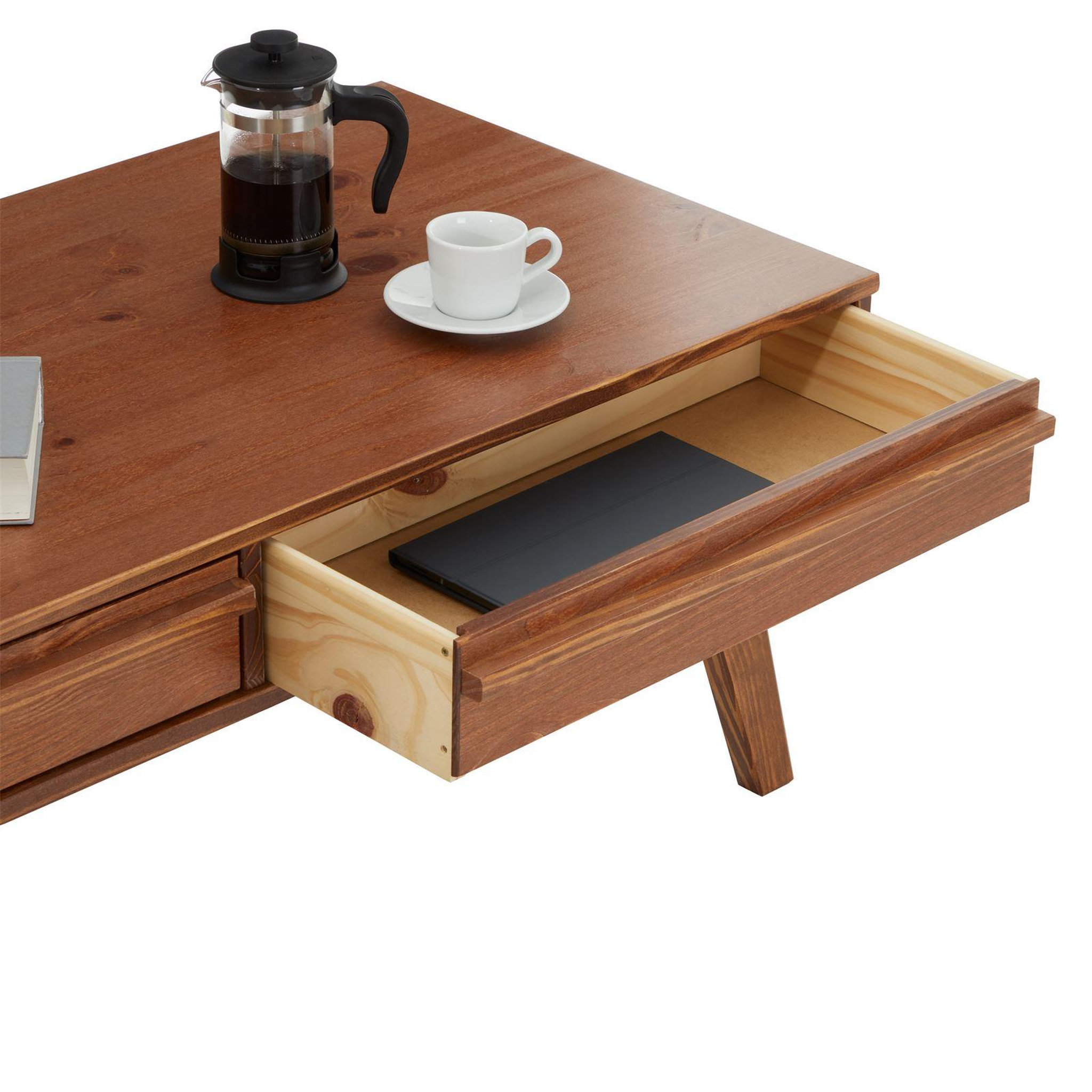 Voir la diapositive 6 : IDIMEX Table basse jona avec 2 tiroirs, en pin massif