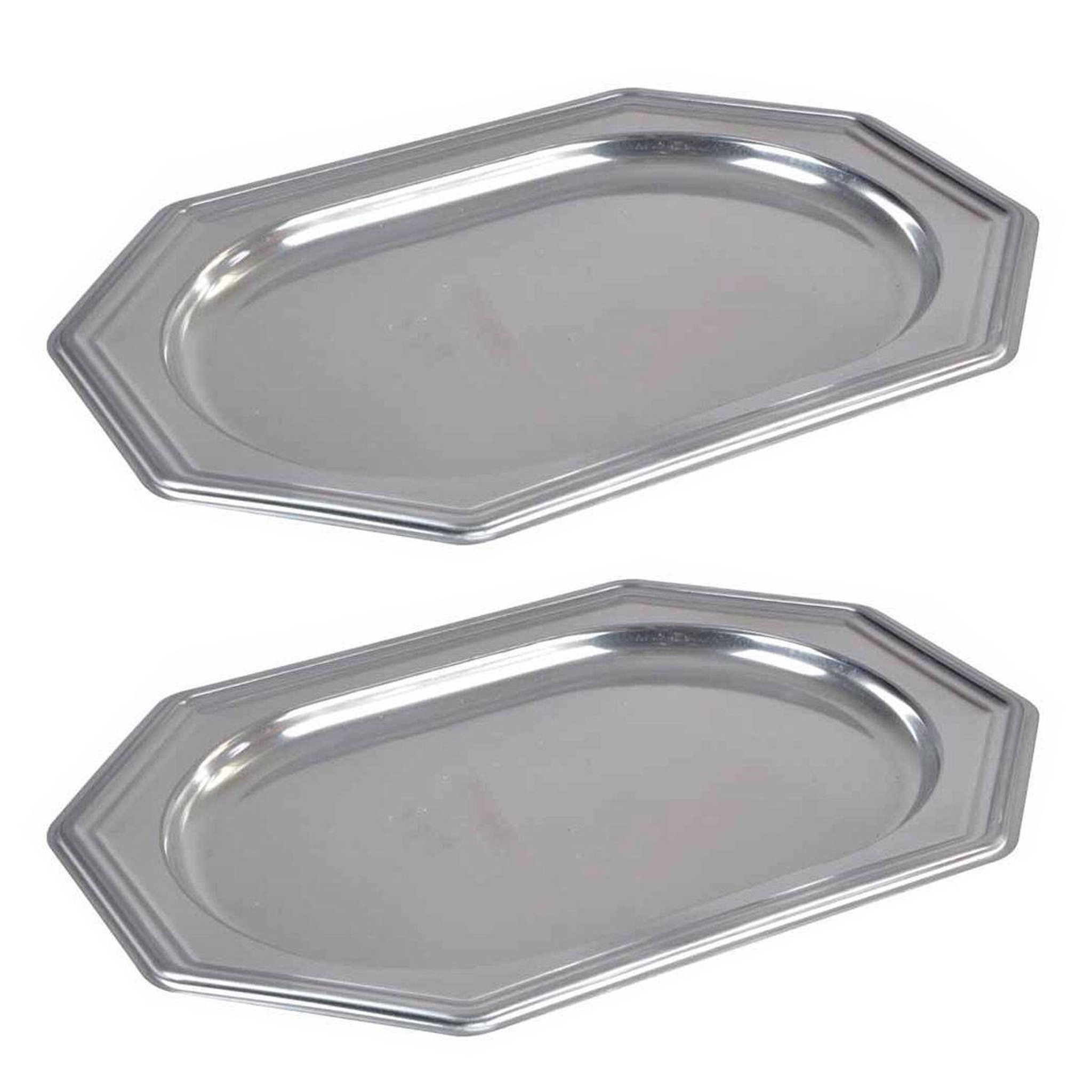 Voir la diapositive 1 : HOMEA Lot de 2 plateaux déco  octogonaux  34cm argent