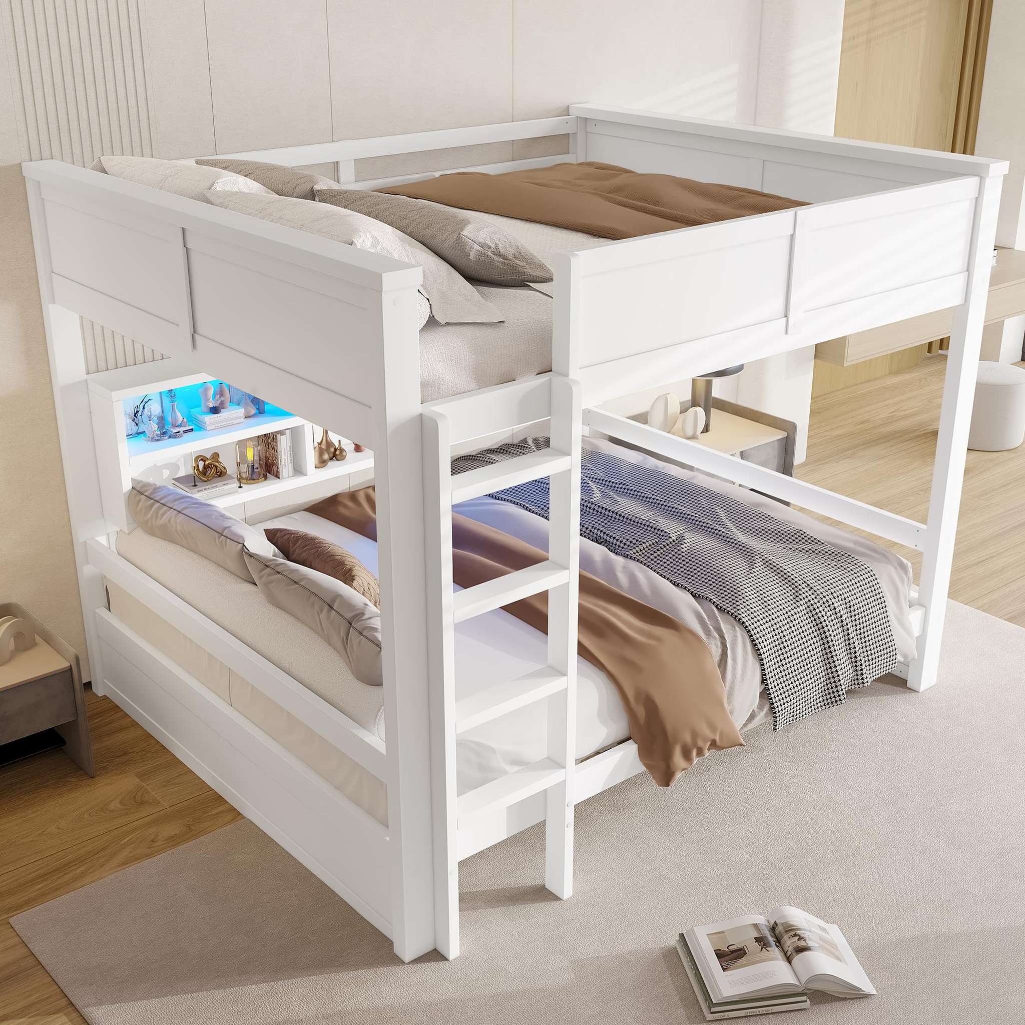 Voir la diapositive 5 : MERAX Lit superposé 160x200 cm coloris blanc led pin
