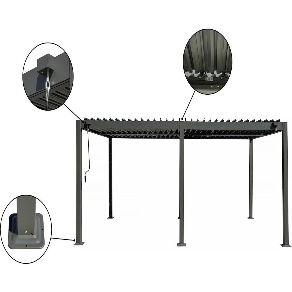 Habitat et Jardin Pergola bioclimatique en aluminium avec rideau et moustiquaire  Kensington  - 3 x 5 m - Gris