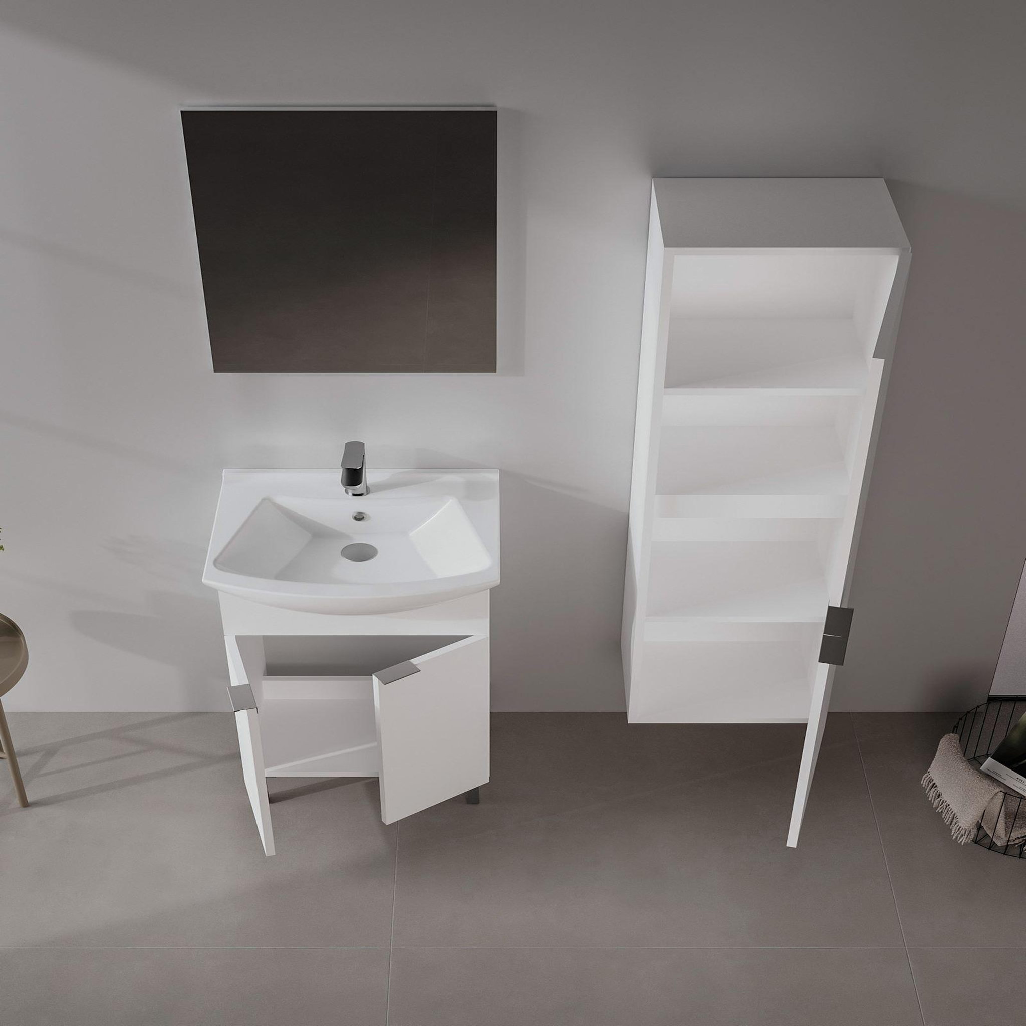 Voir la diapositive 3 : Habitat et Jardin Meuble avec simple vasque et miroir  Purus 55  - 55 x 2 x 83 cm - White