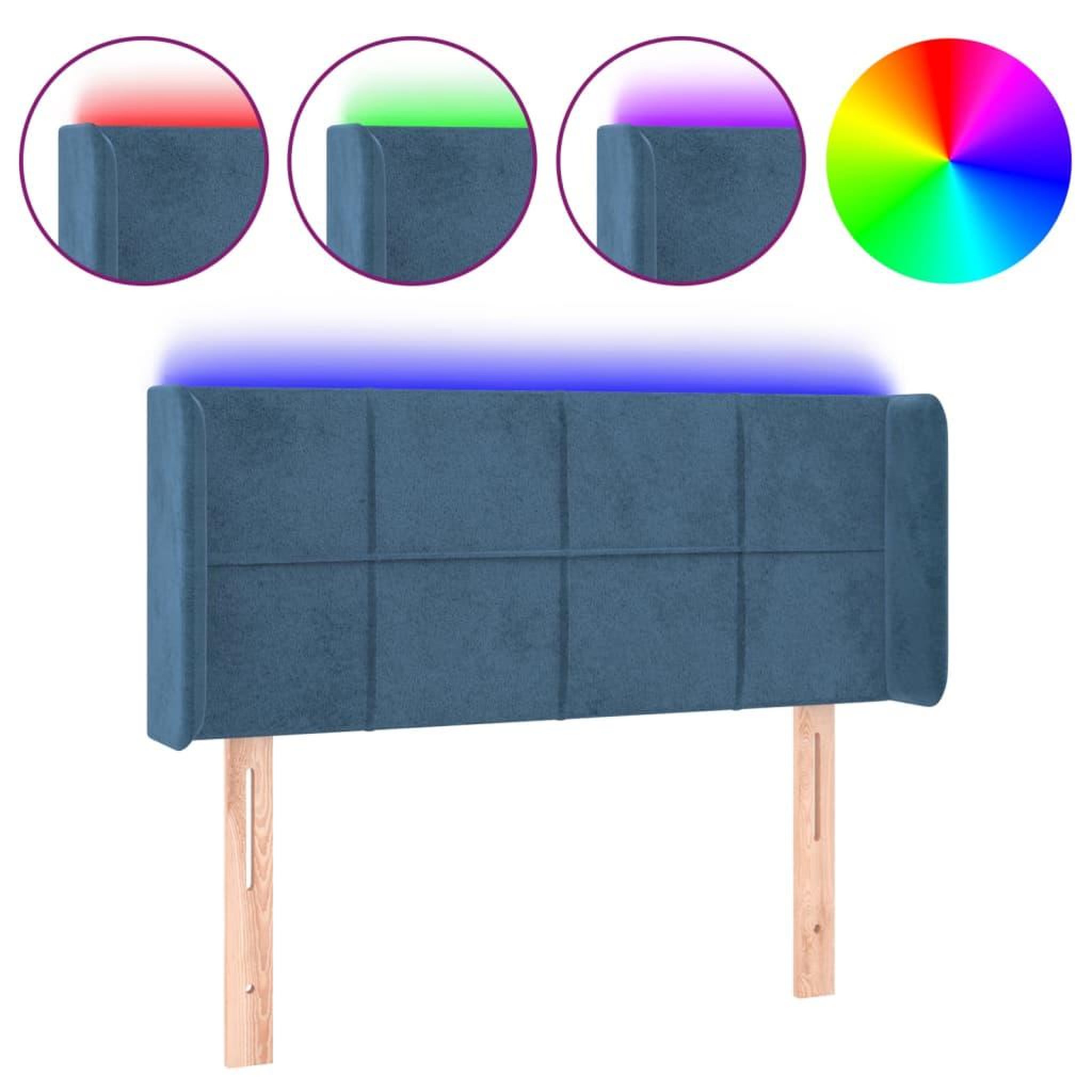 Voir la diapositive 2 : VIDAXL Tete de lit a LED Bleu fonce 83x16x78/88 cm Velours