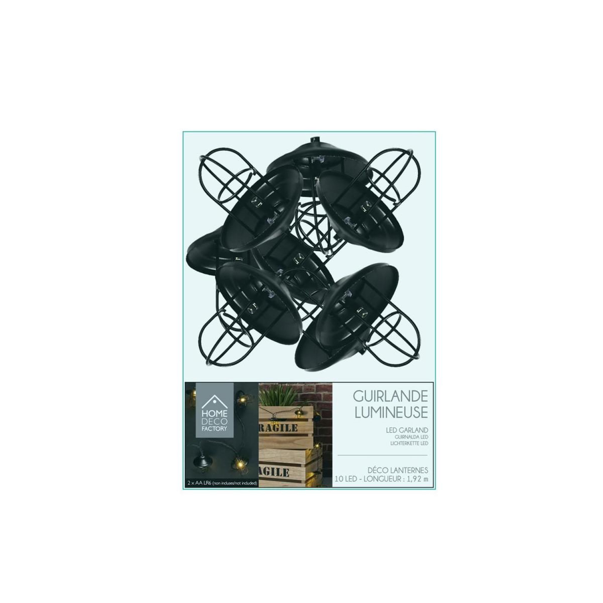 Voir la diapositive 2 : The Home Deco Factory Guirlande lumineuse 10 led  lanterne  192cm noir