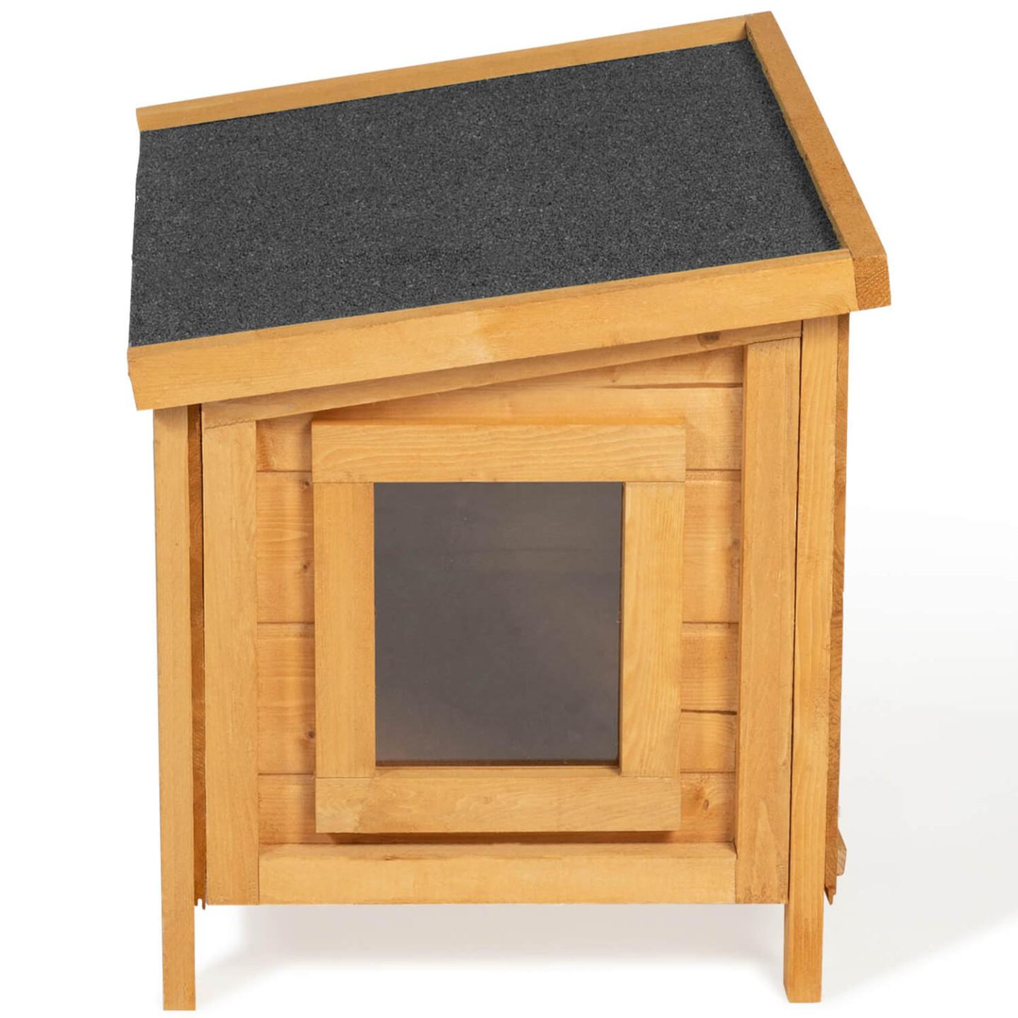 Voir la diapositive 6 : ID MARKET Maison pour chat niche en bois avec porte basculante à lamelles