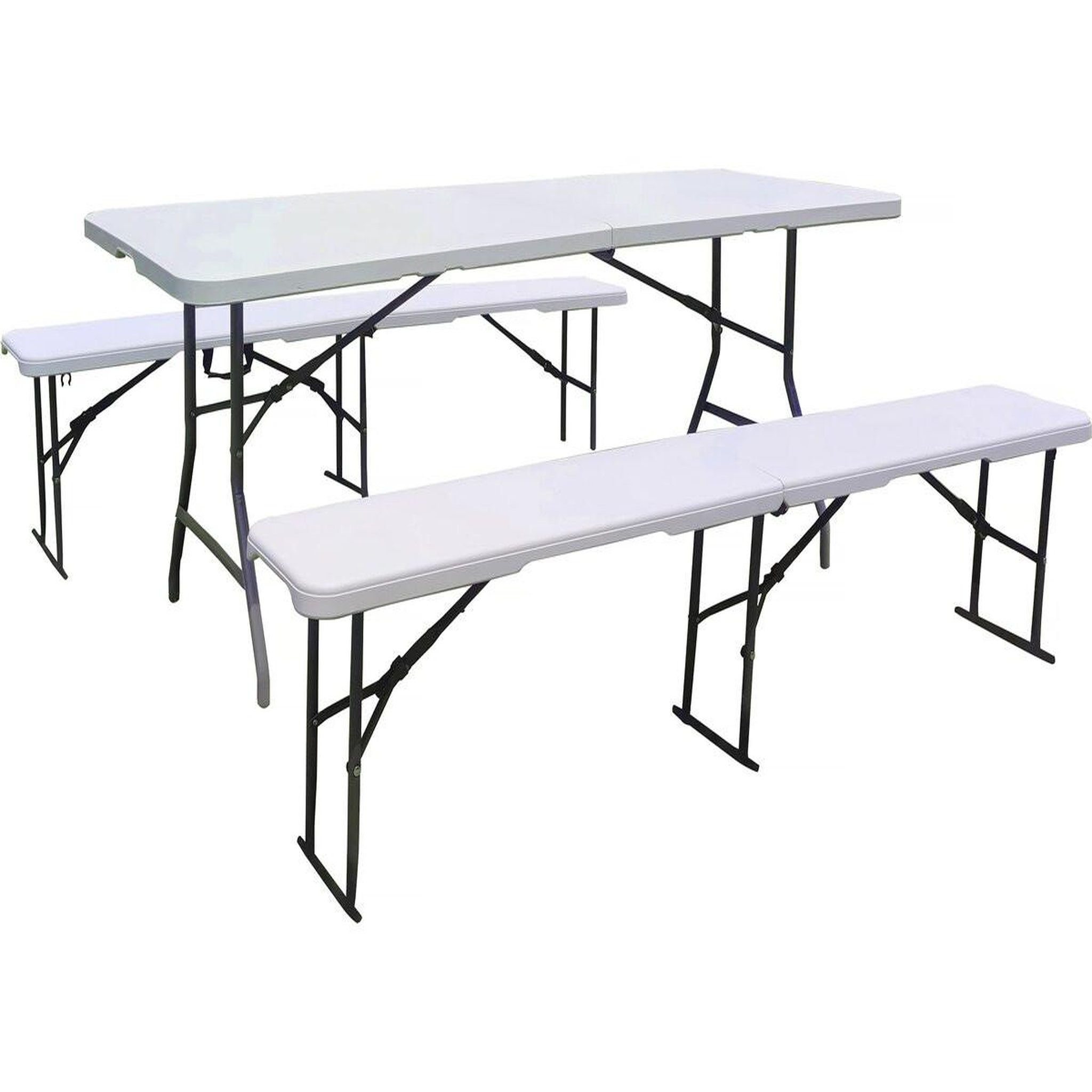 Habitat et Jardin Ensemble table de jardin pliante + 2 bancs pliants   foldy  - blanc