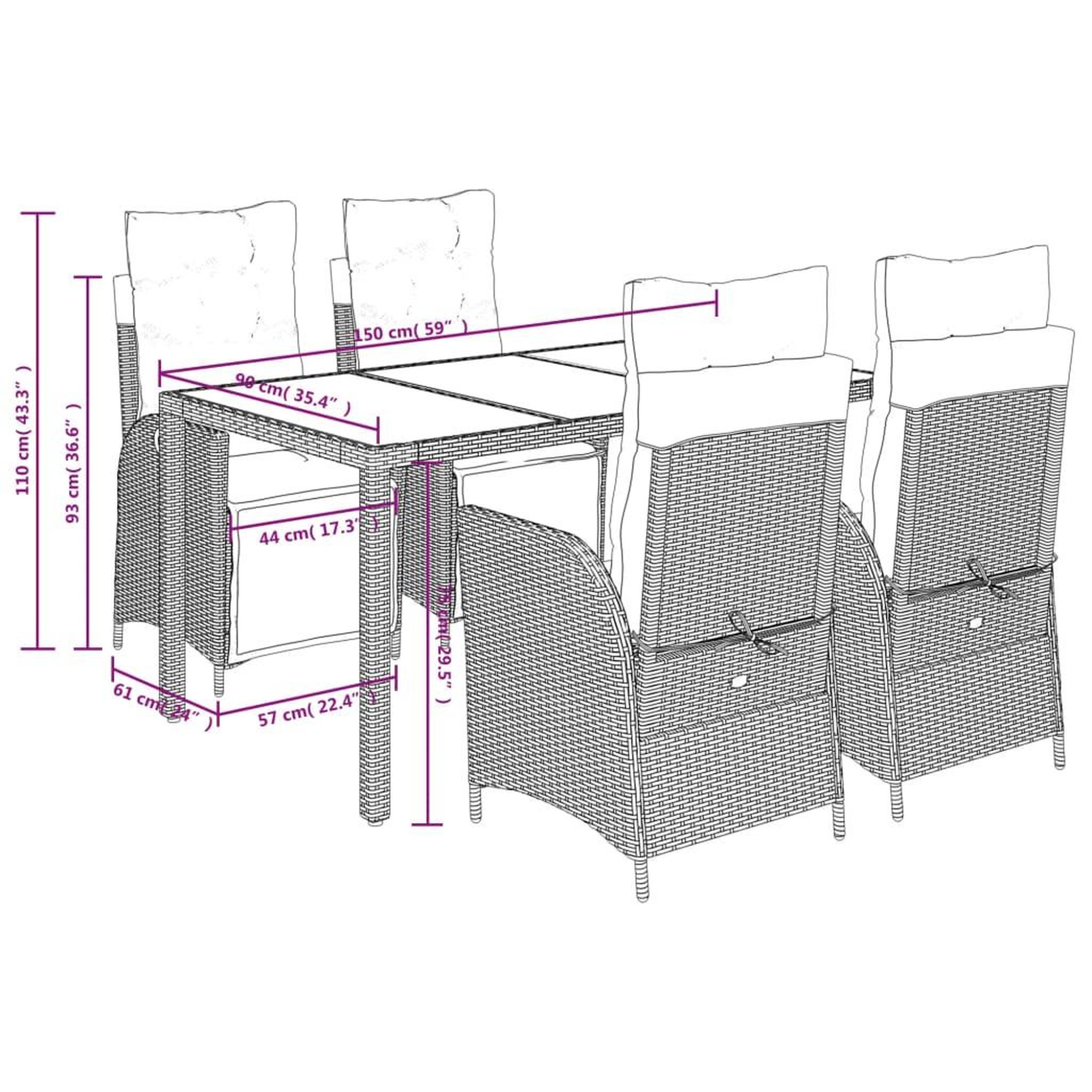 Voir la diapositive 6 : VIDAXL Ensemble a manger de jardin coussins 5pcs Noir Resine tressee