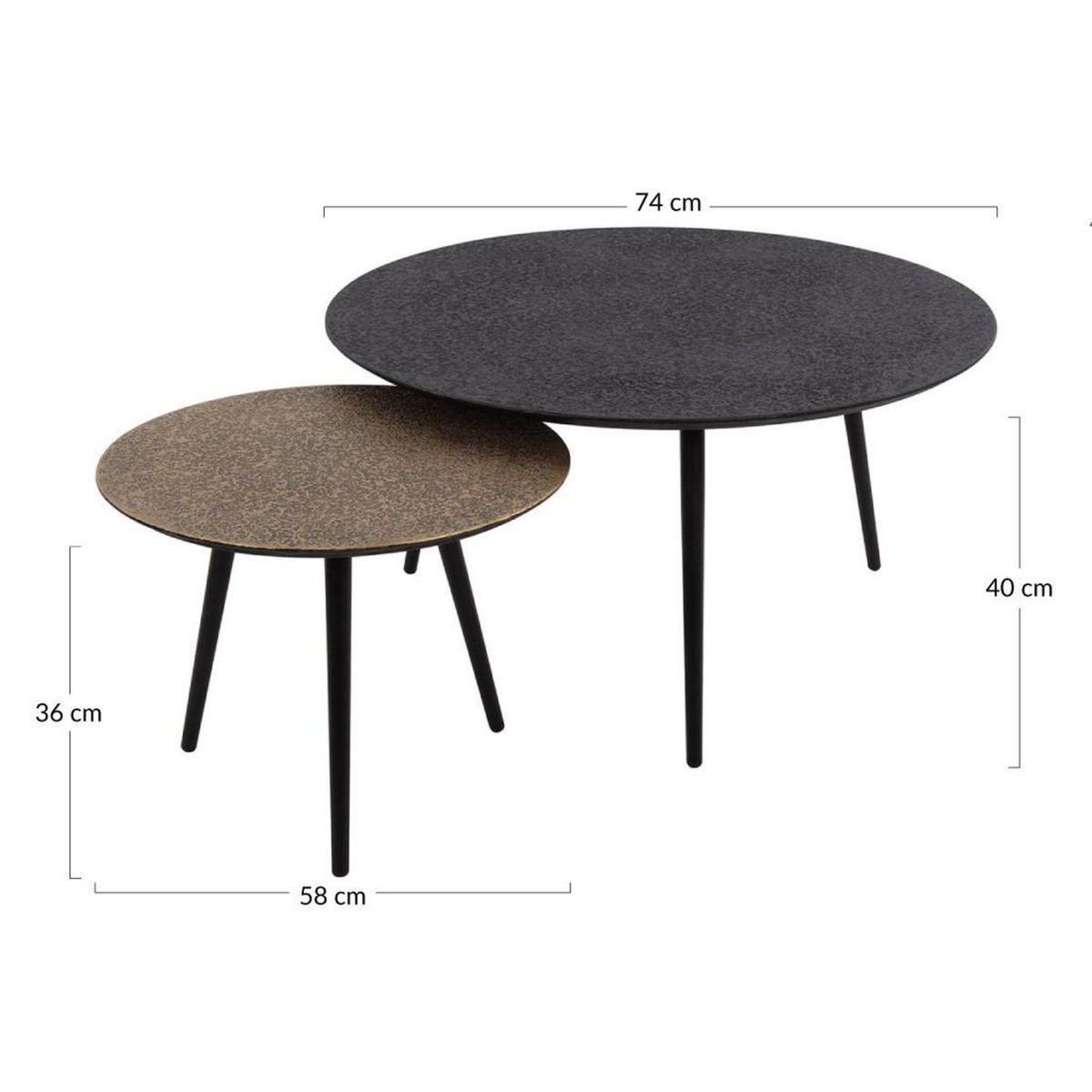 LISA DESIGN Kahoni - lot de 2 tables basses gigognes - doré et noir - 74 et 58 cm