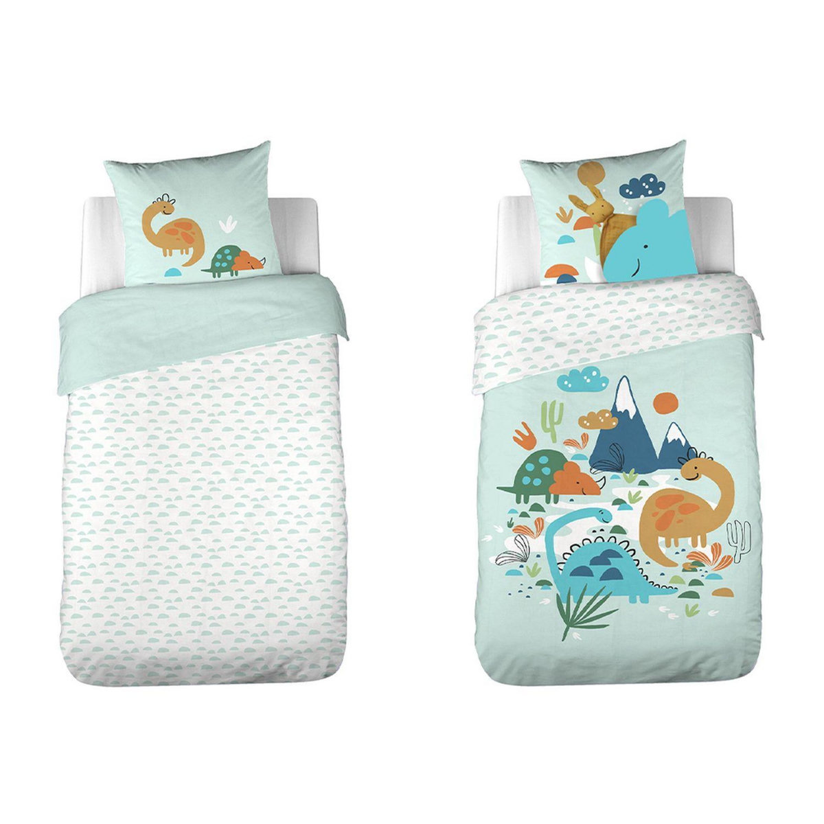 COTE DECO Parure de lit enfant Dinosaures - 100% coton 57 fils/cm² - 140 x 200 cm