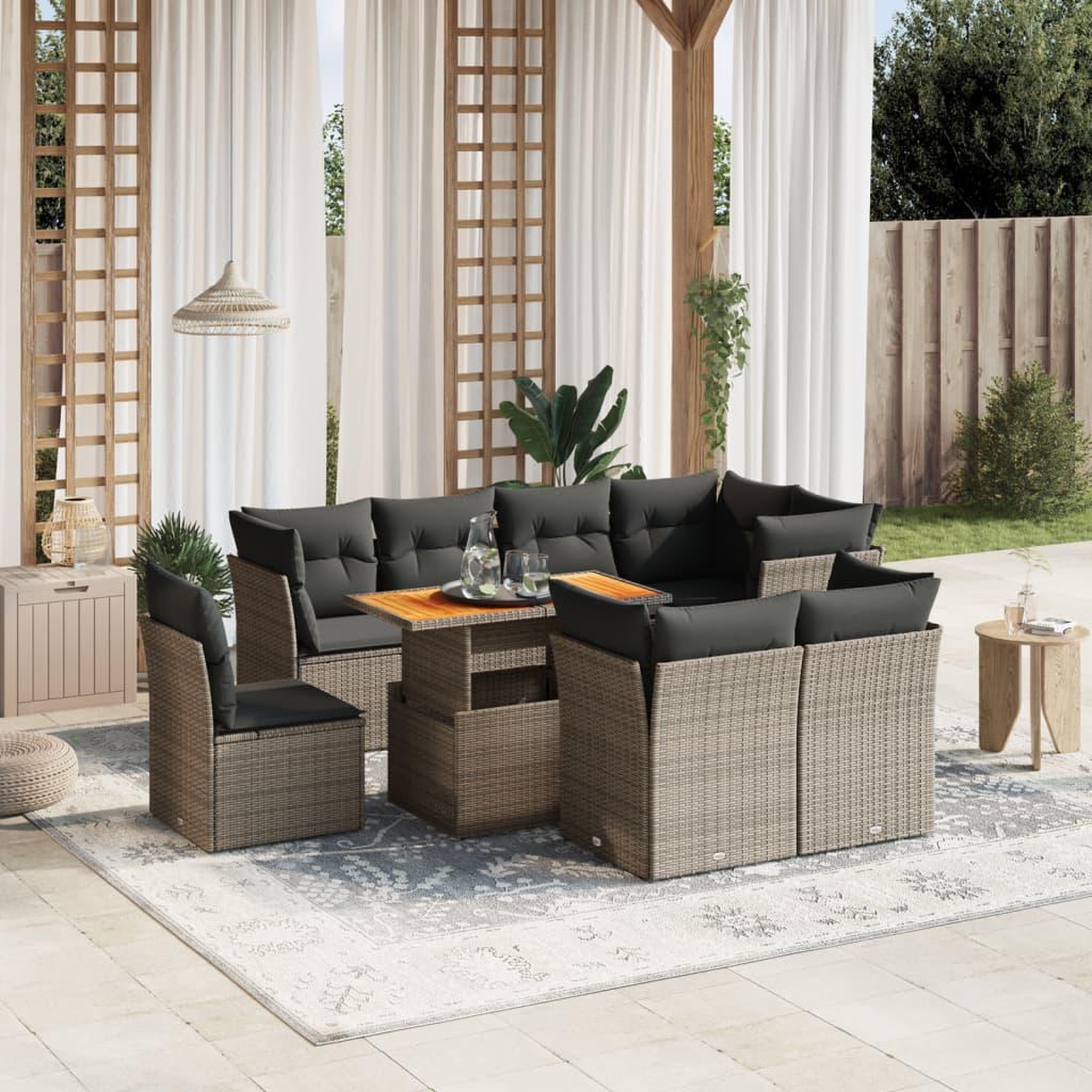 VIDAXL Salon de jardin 9 pcs avec coussins gris resine tressee