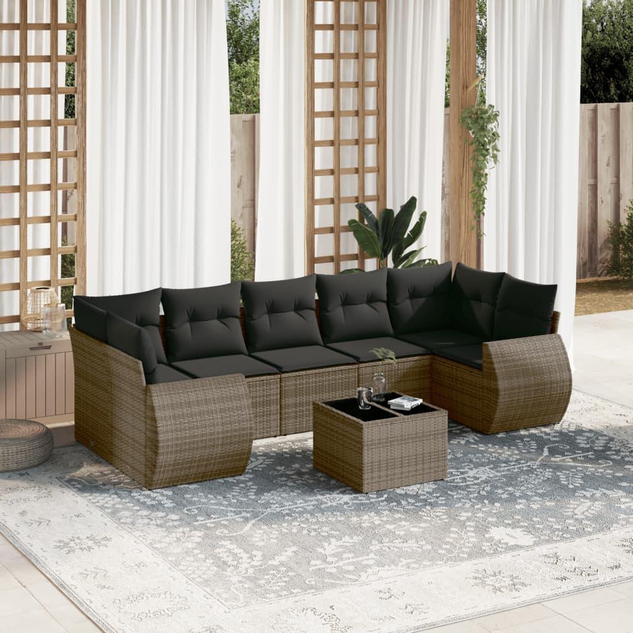 VIDAXL Salon de jardin 8 pcs avec coussins gris resine tressee