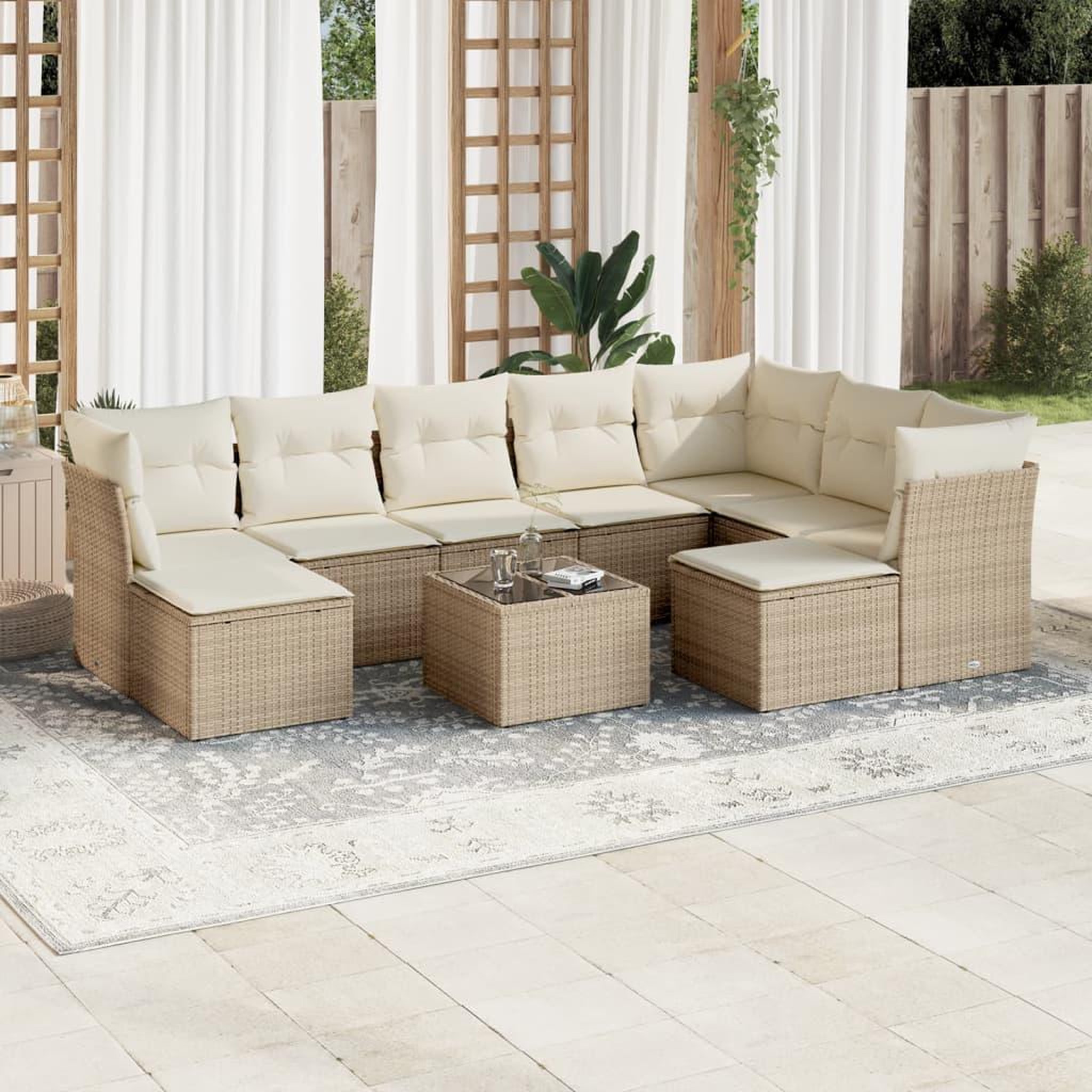 VIDAXL Salon de jardin avec coussins 10 pcs beige resine tressee