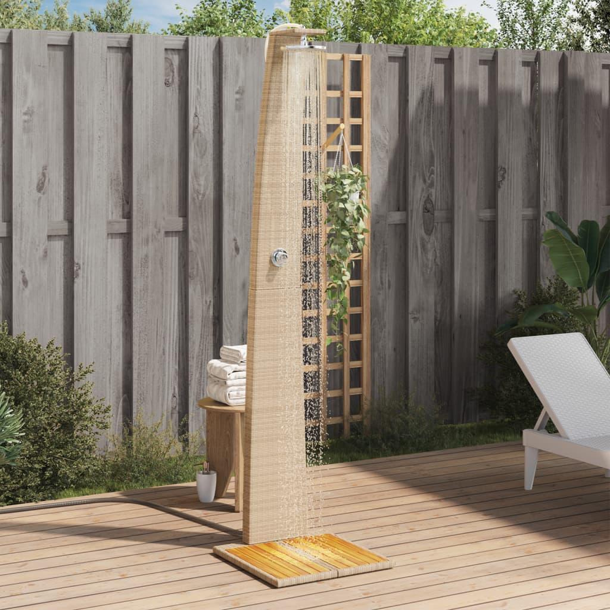 VIDAXL Douche d'exterieur beige 55x60x224cm resine tressee bois acacia