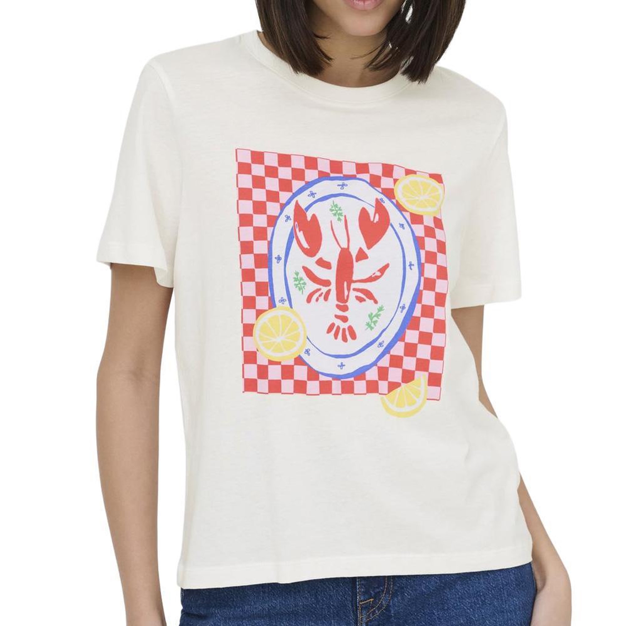 JACQUELINE DE YONG T-Shirt Blanc/Rouge/Jaune Femme JDY CDL. Coloris disponibles : Blanc