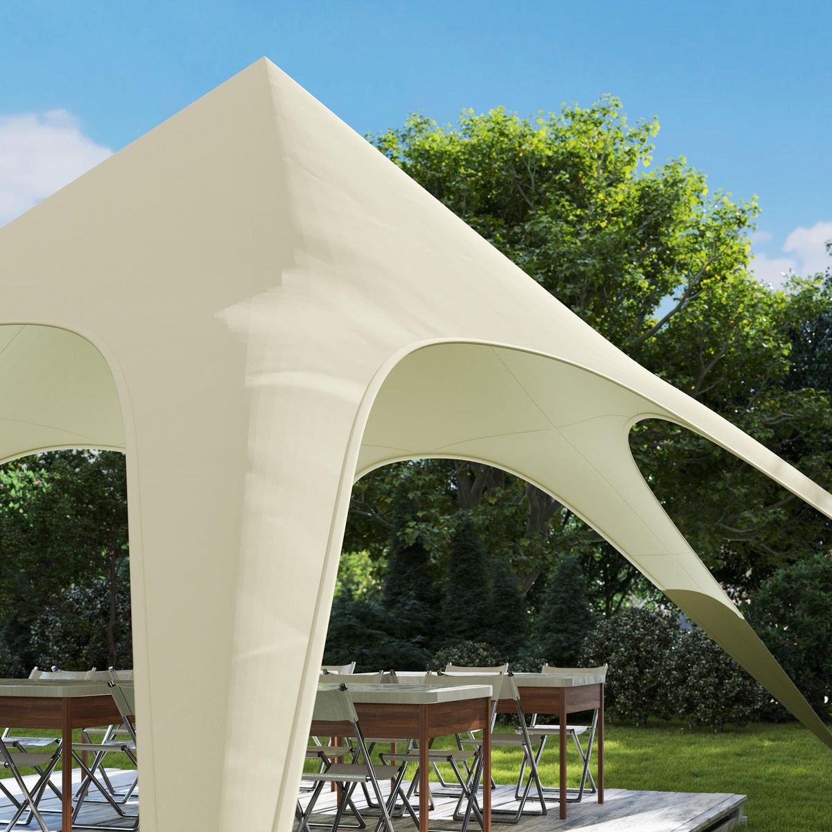 OUTSUNNY Tente de jardin XXL - tente étoile barnum dim. 10 x 10 x 4 m polyester haute densité beige