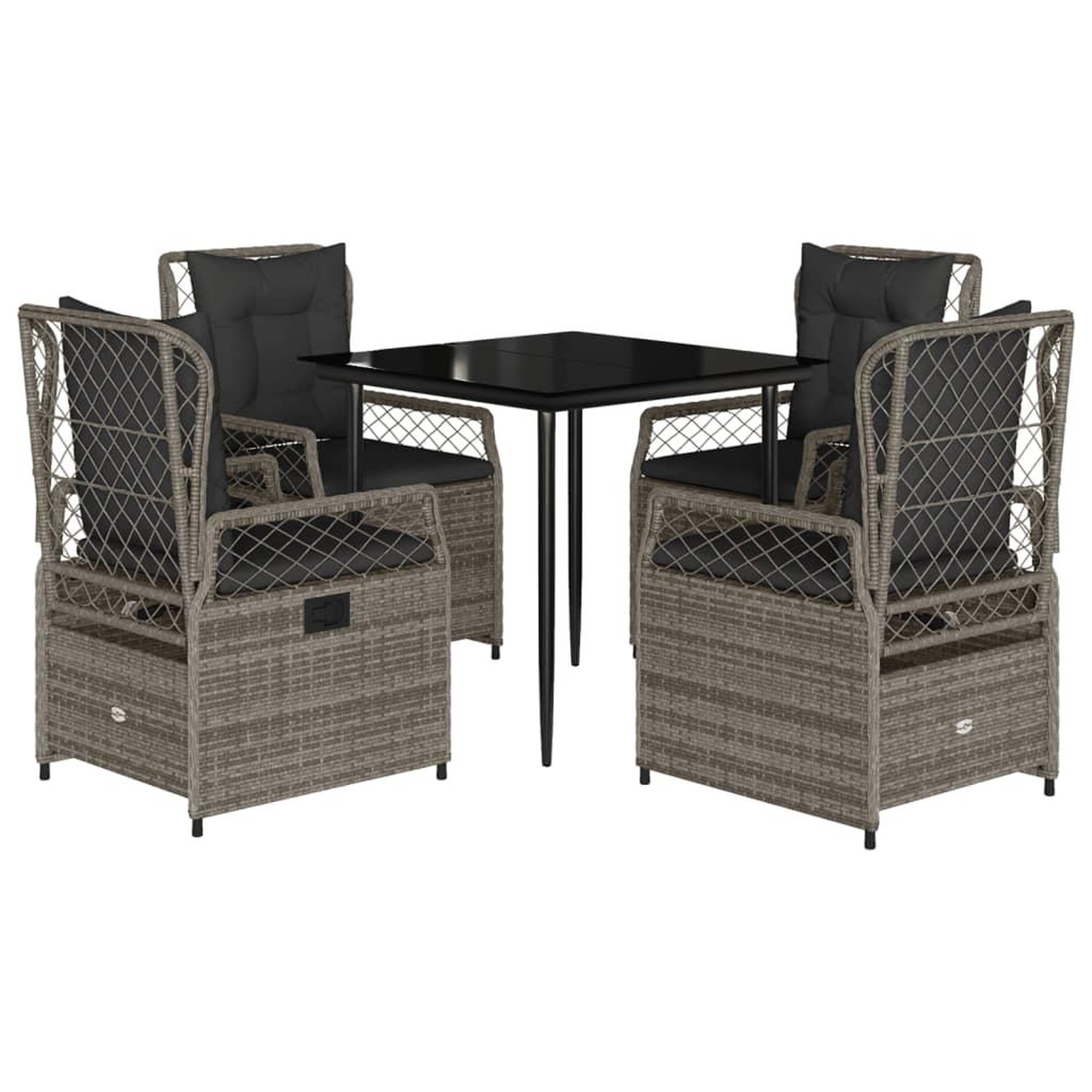 Voir la diapositive 2 : VIDAXL Ensemble a manger de jardin 5 pcs coussins gris resine tressee