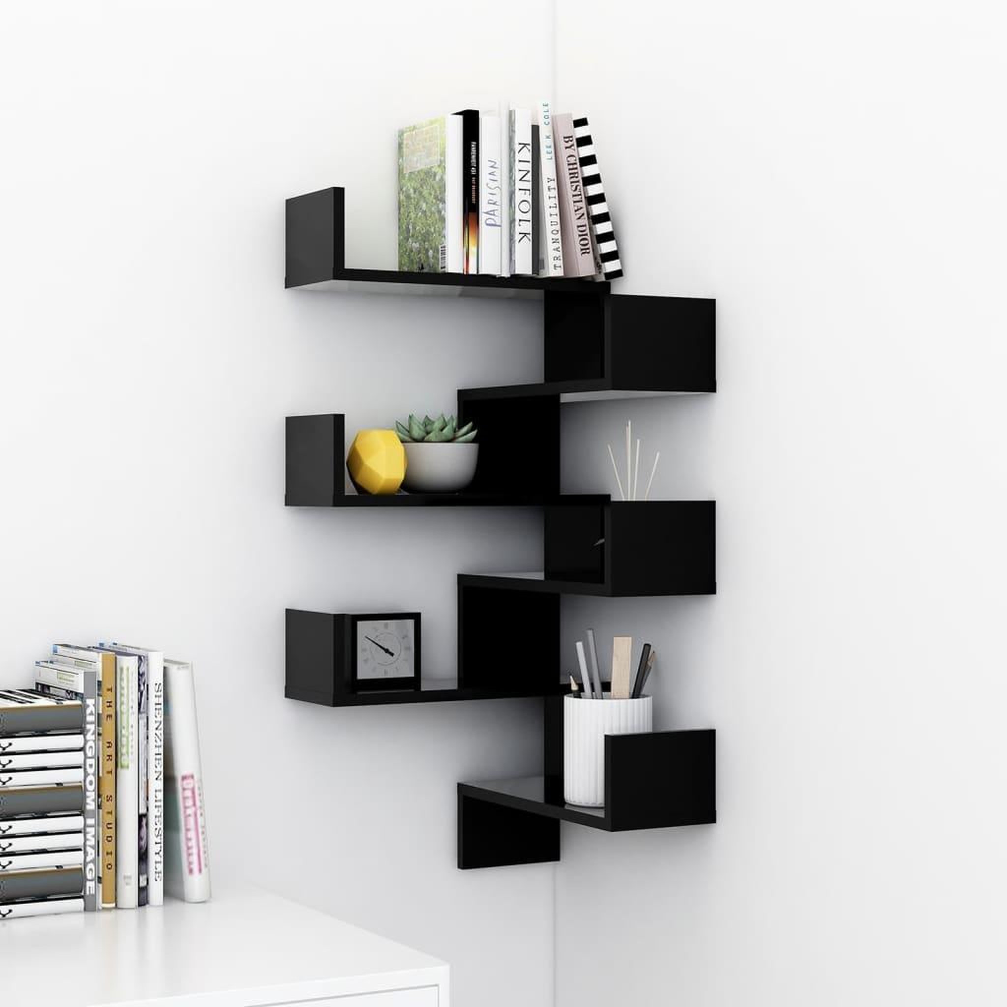 Voir la diapositive 3 : VIDAXL Etageres d'angle murales 2 pcs noir 40x40x50 cm bois ingenierie