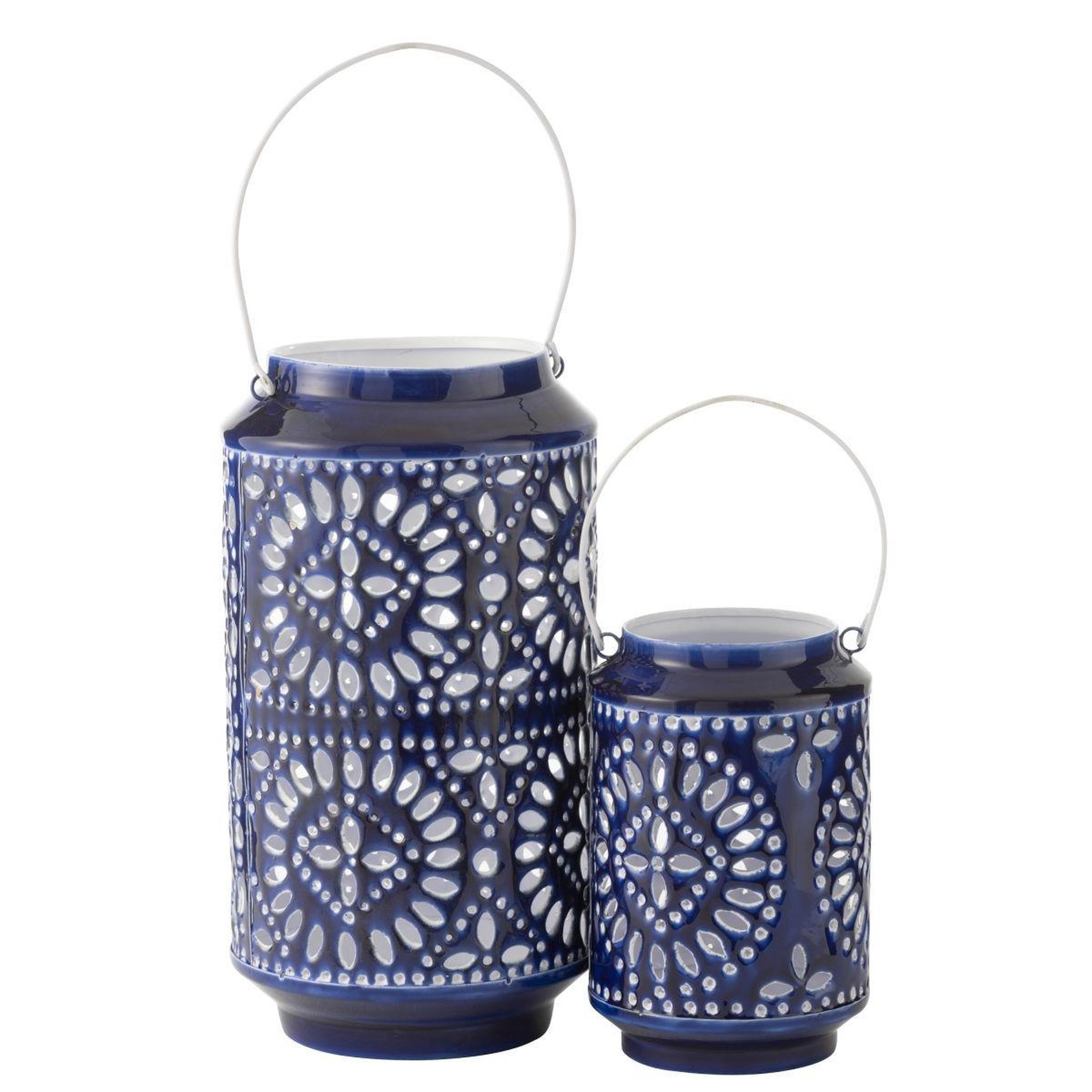 Voir la diapositive 4 : J-LINE Lanterne Ajourée en Métal  Nag  33cm Bleu