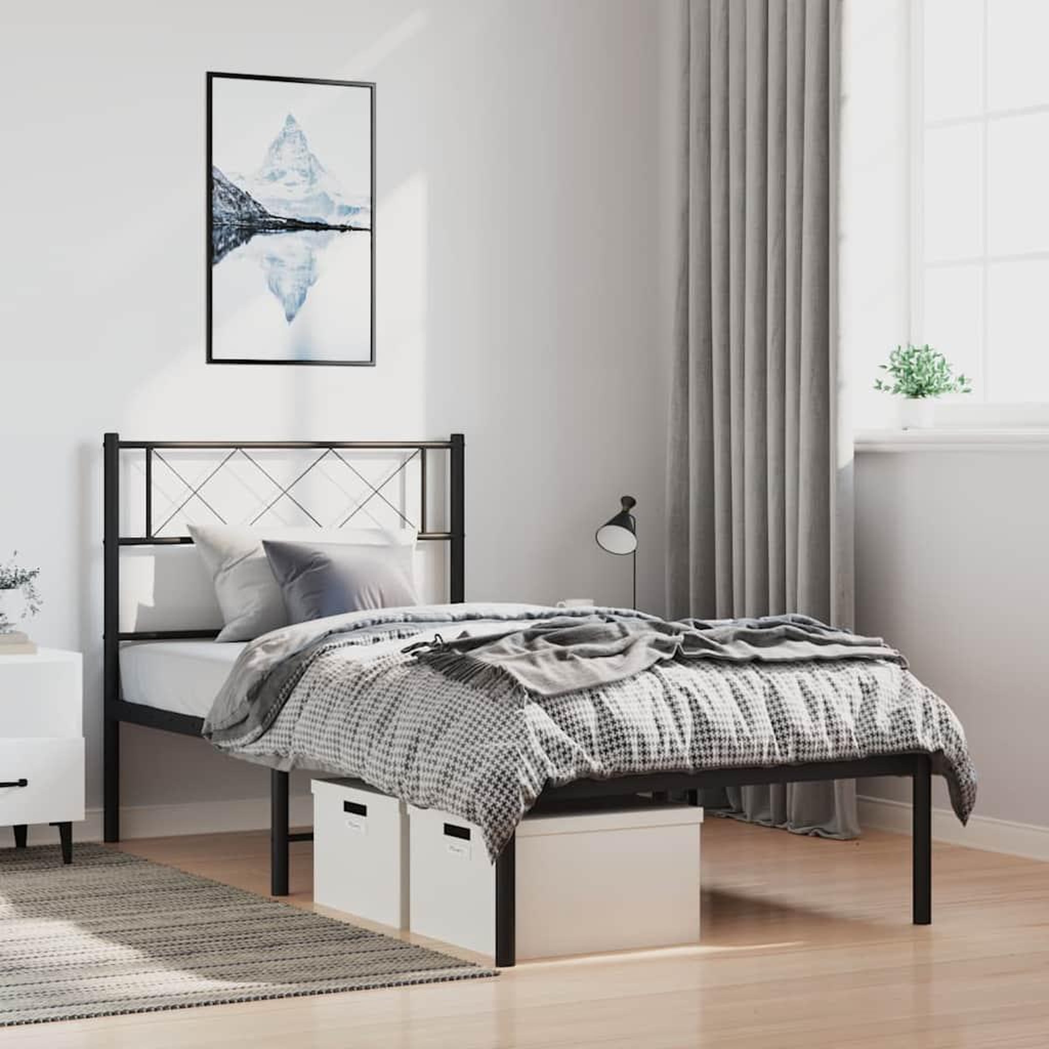 Voir la diapositive 3 : VIDAXL Cadre de lit metal sans matelas avec tete de lit noir 100x200cm