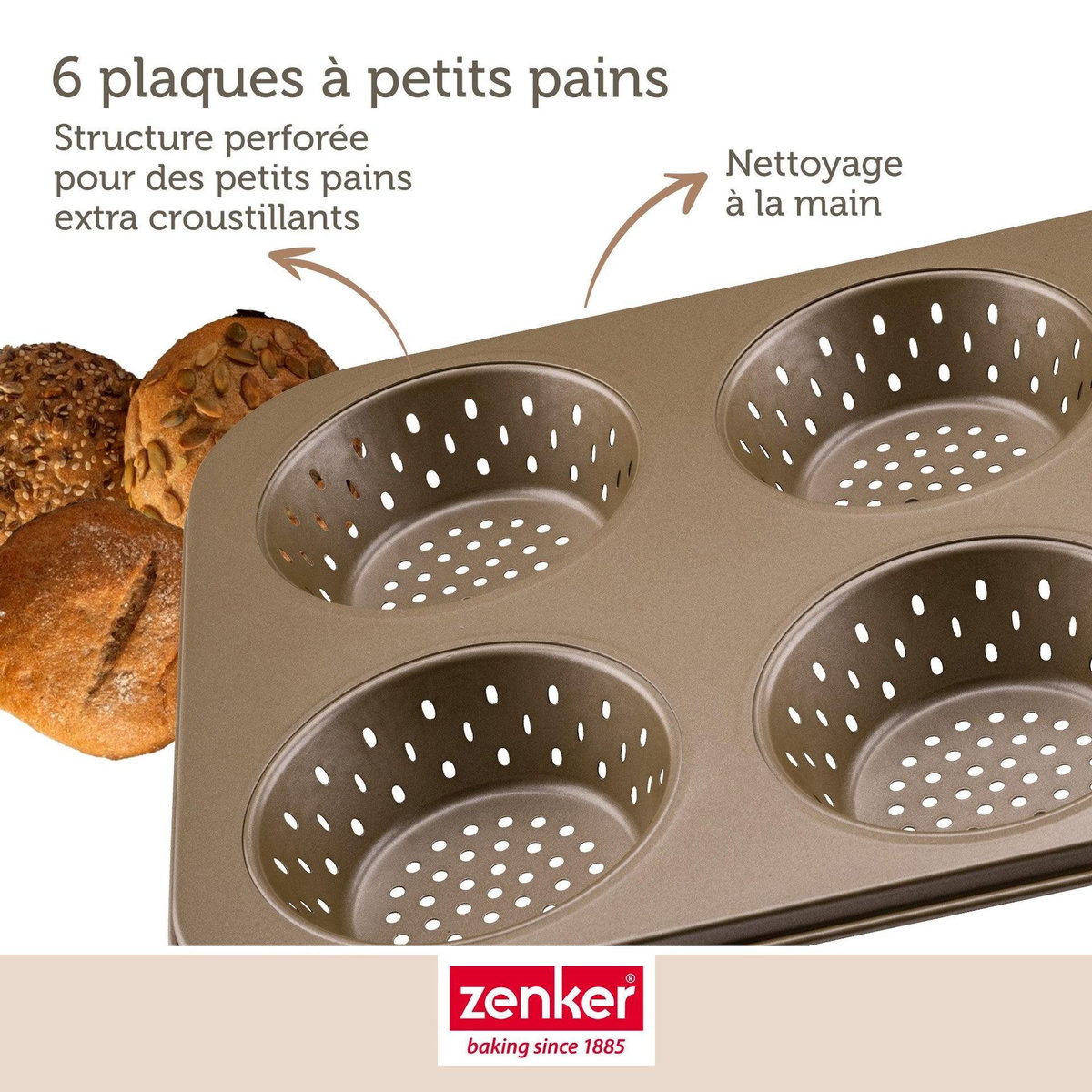ZENKER Moule à petits pains individuels ronds 6 empreintes 33 x 22 cm Zenker Mojave Gold