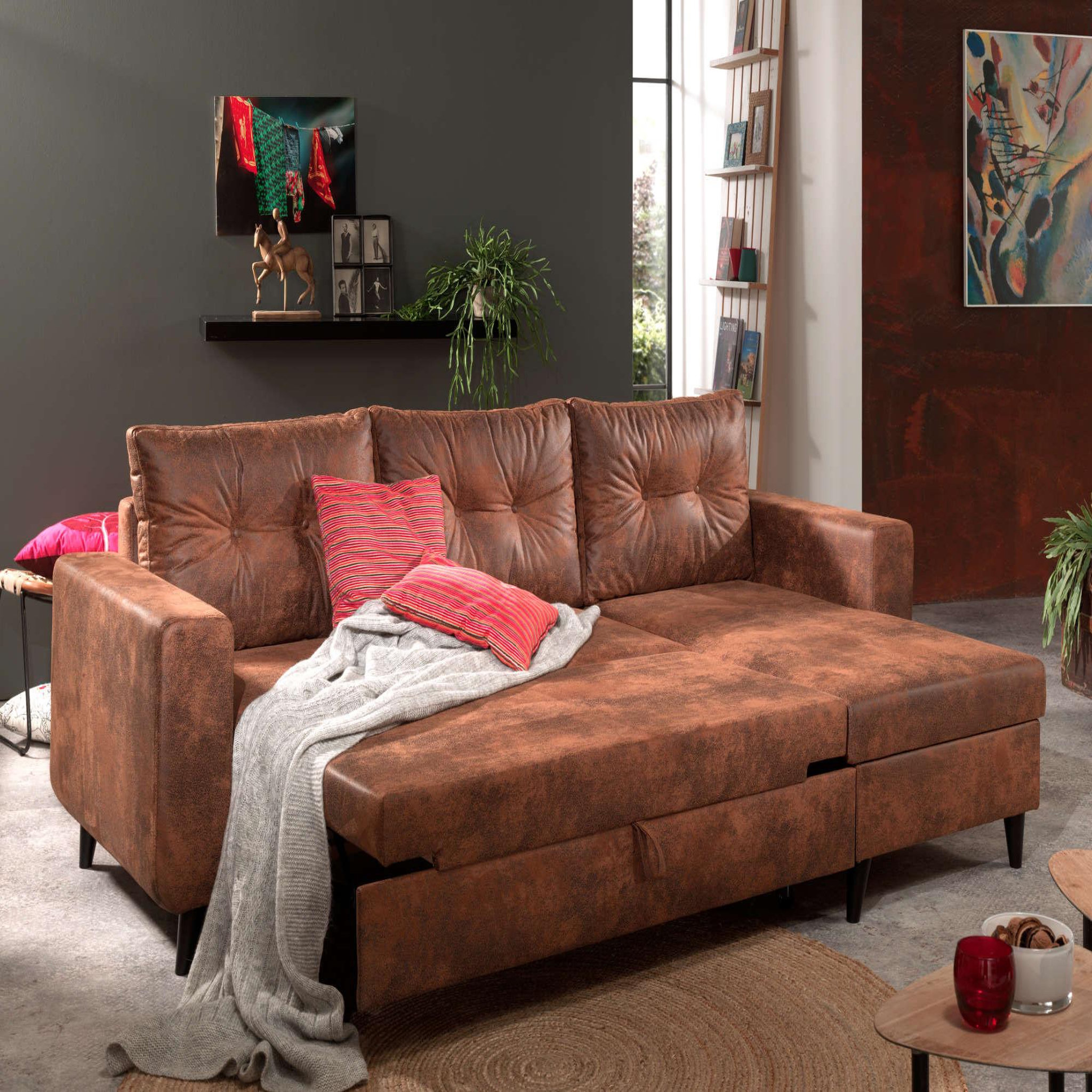 Voir la diapositive 4 : BEST MOBILIER Nordic - canapé d'angle réversible - 4 places - convertible - industriel vintage