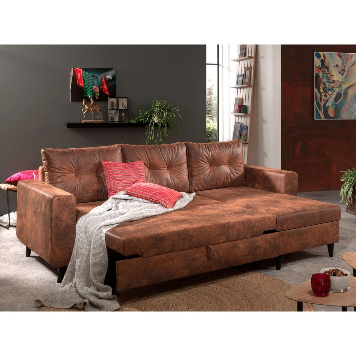 BEST MOBILIER Nordic - canapé d'angle réversible - 4 places - convertible - industriel vintage