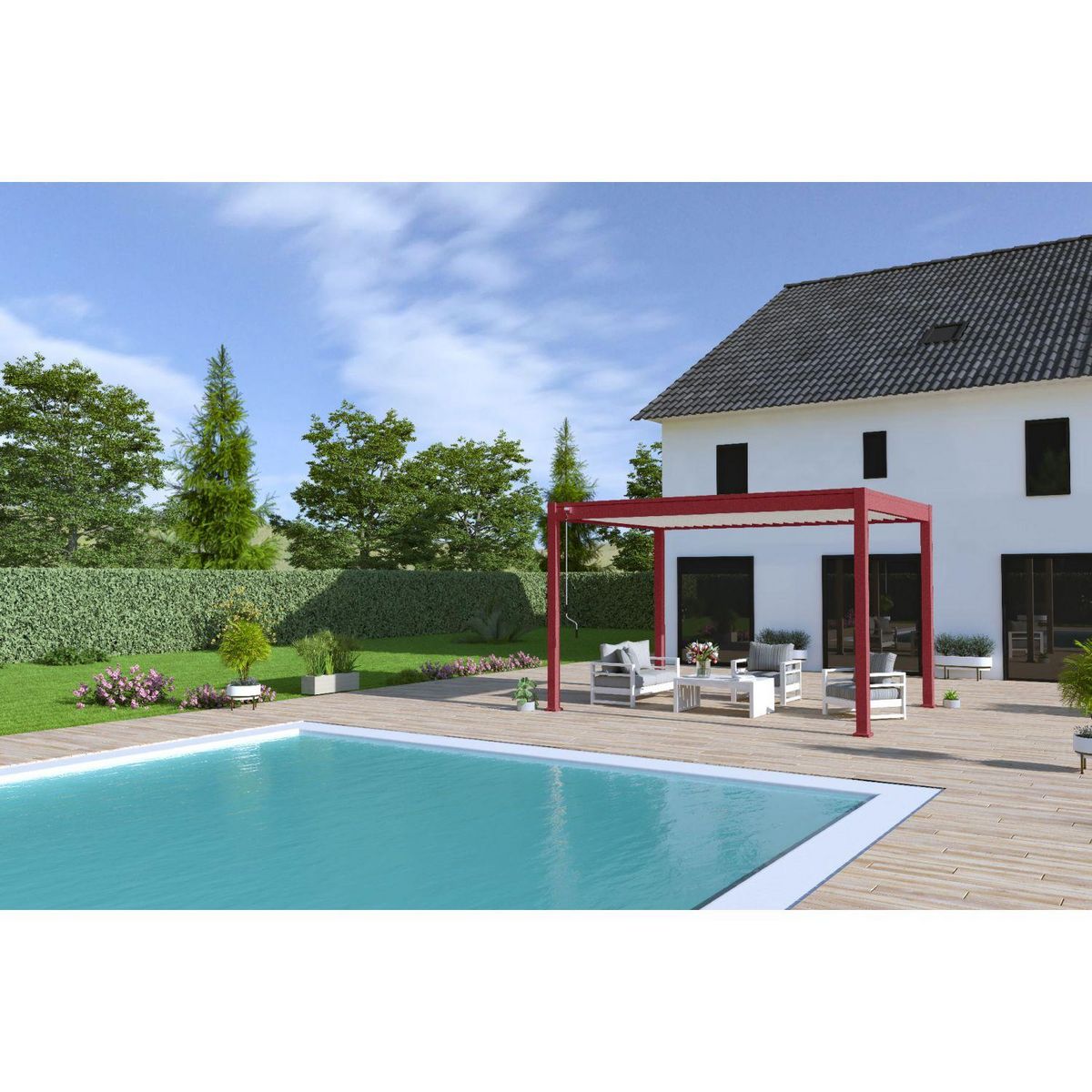 Pergola Bioclimatique autoportée 3x4 m - Aluminium - Rouge basque/blanc -  VS OmBREA®